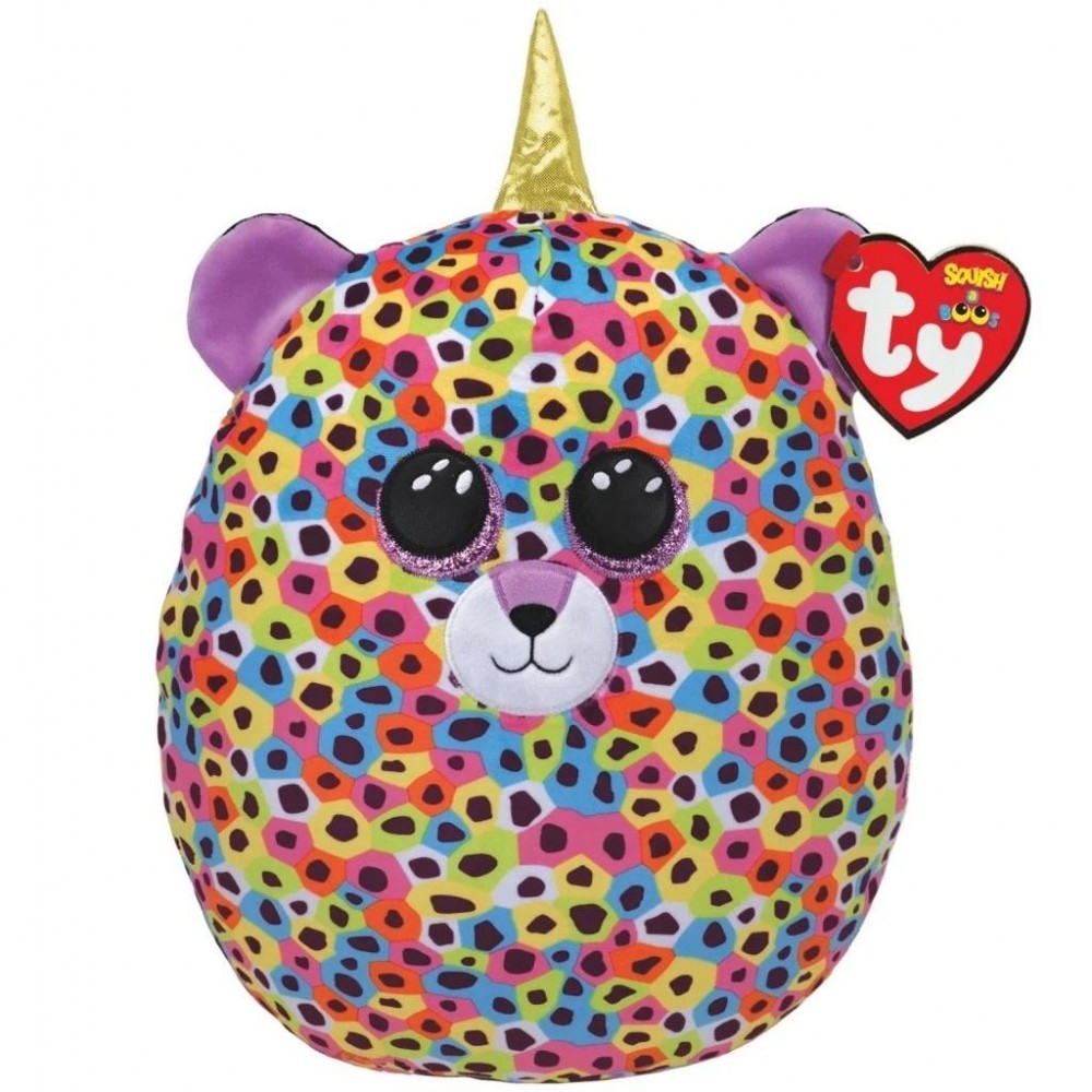Pliušinis žaislas ty squish a boos giselle, spalvotas leopardas su ragu, 25 cm