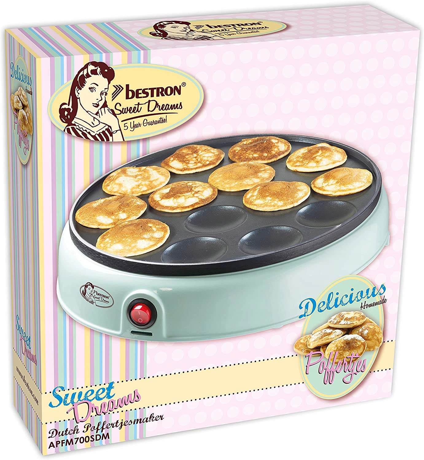 Bestron poffertjes 800 w krepų aparatas mėlynas