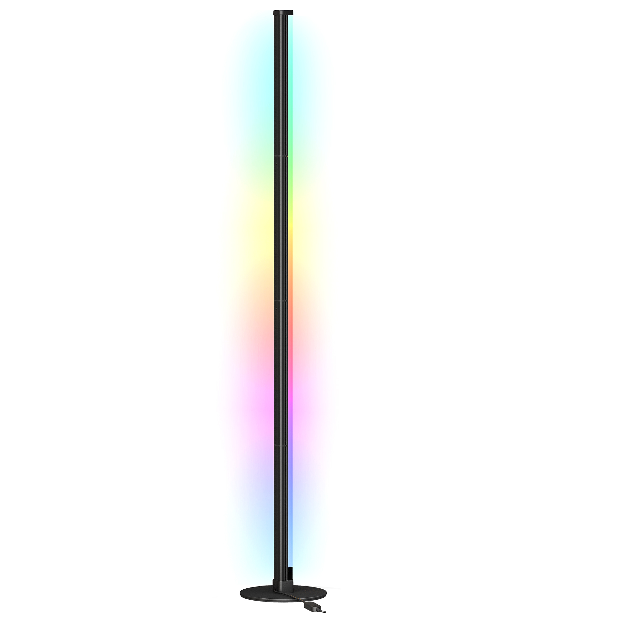 Pastatomas RGB LED šviestuvas su programėlės valdymu ir muzikos sinchronizavimu, juodas, 18 x 18 x 139,4 cm