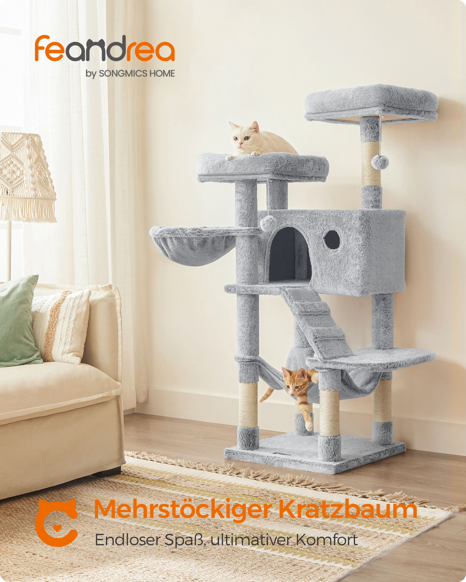Katės draskyklė FEANDREA 135 cm su platformomis