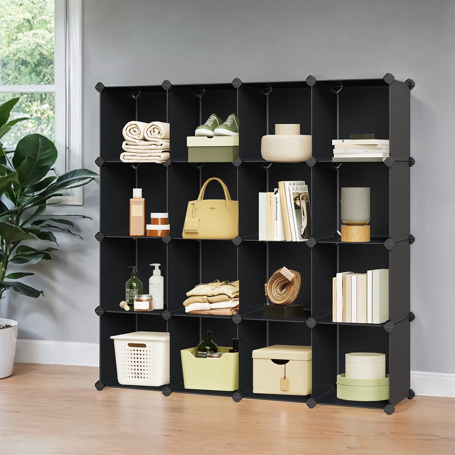 Modulinė lentyna 125x31x125 cm 16 kubelių juoda
