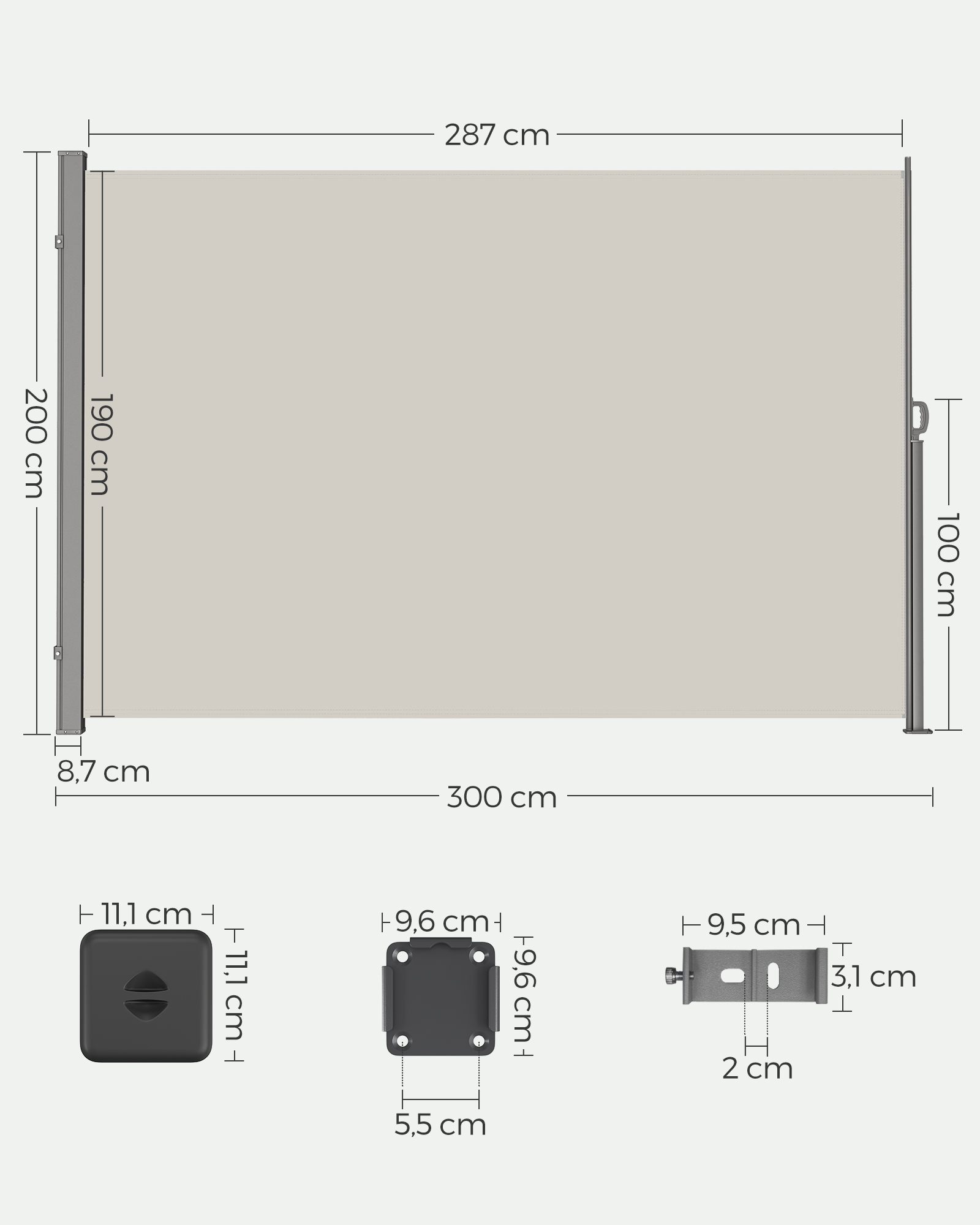 Šoninė markizė 200 × 300 cm