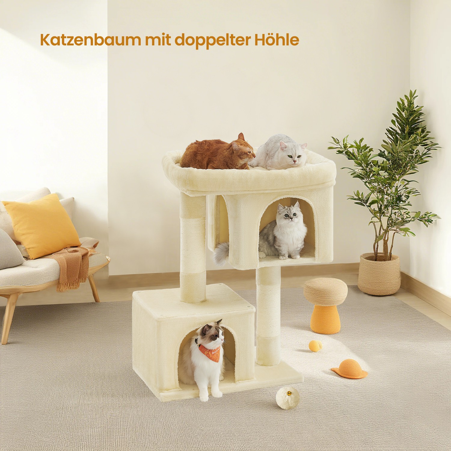 Kačių draskyklė su pliušine platforma 101 cm