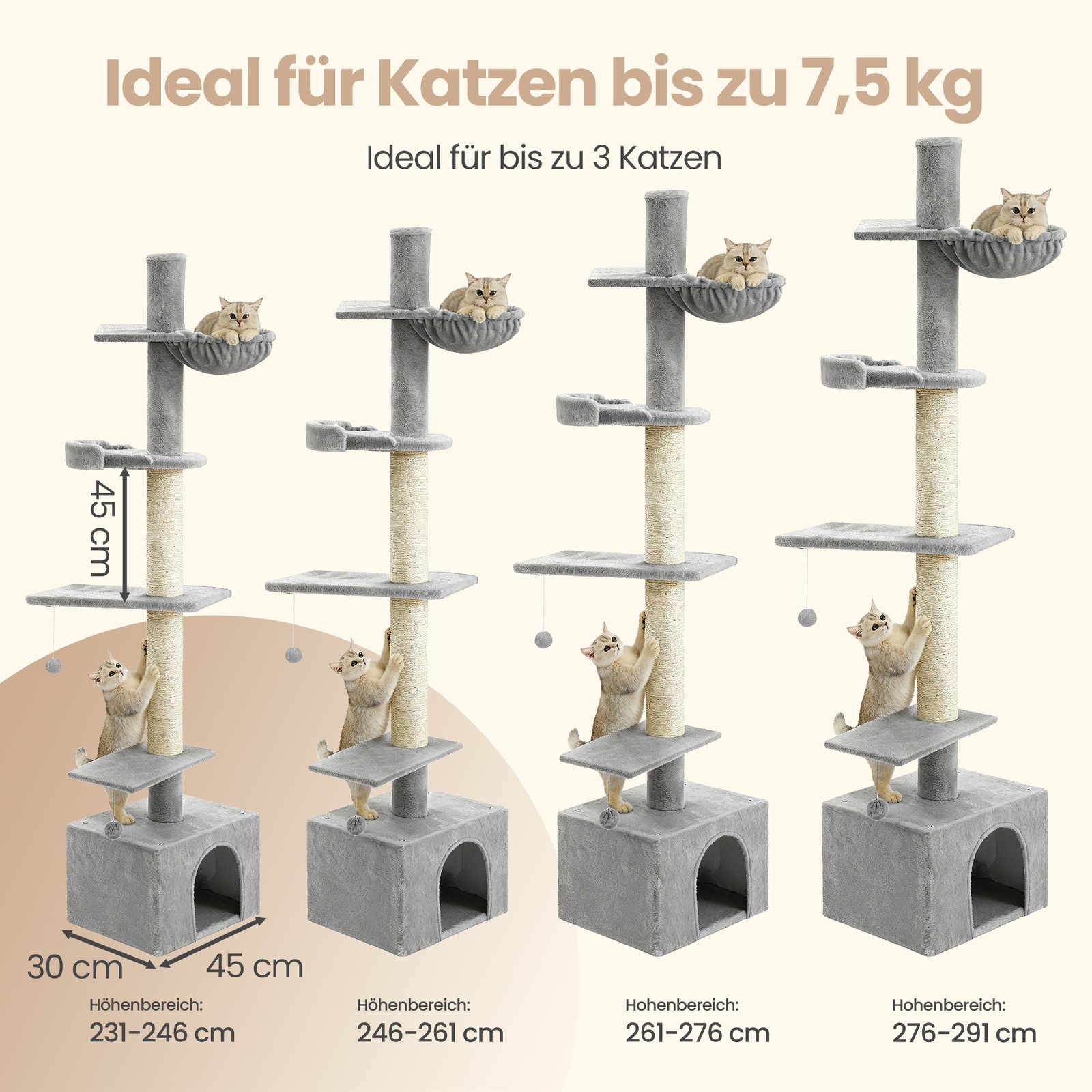 Kaķu skrāpis ar regulējamu augstumu un alu 2