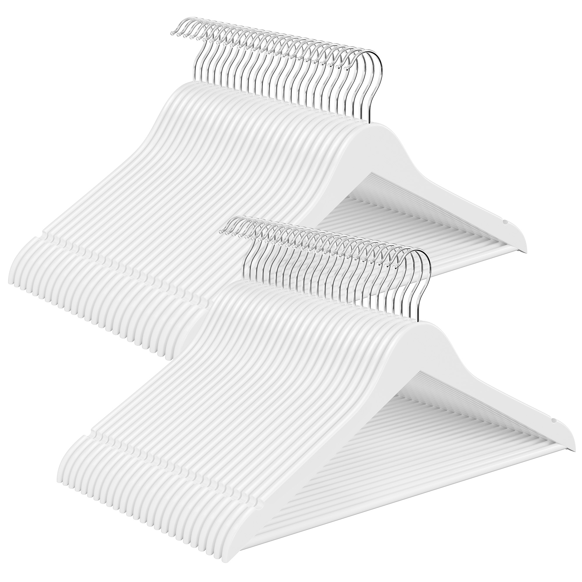 Drabužių pakabos siauros, iš beržo medienos, baltos, 43 × 0,8 × 21 cm, 50 vnt.