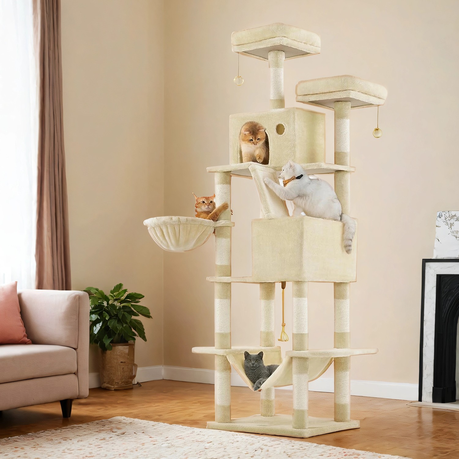 Katės draskyklė 206 cm aukščio su 13 draskymo stulpelių
