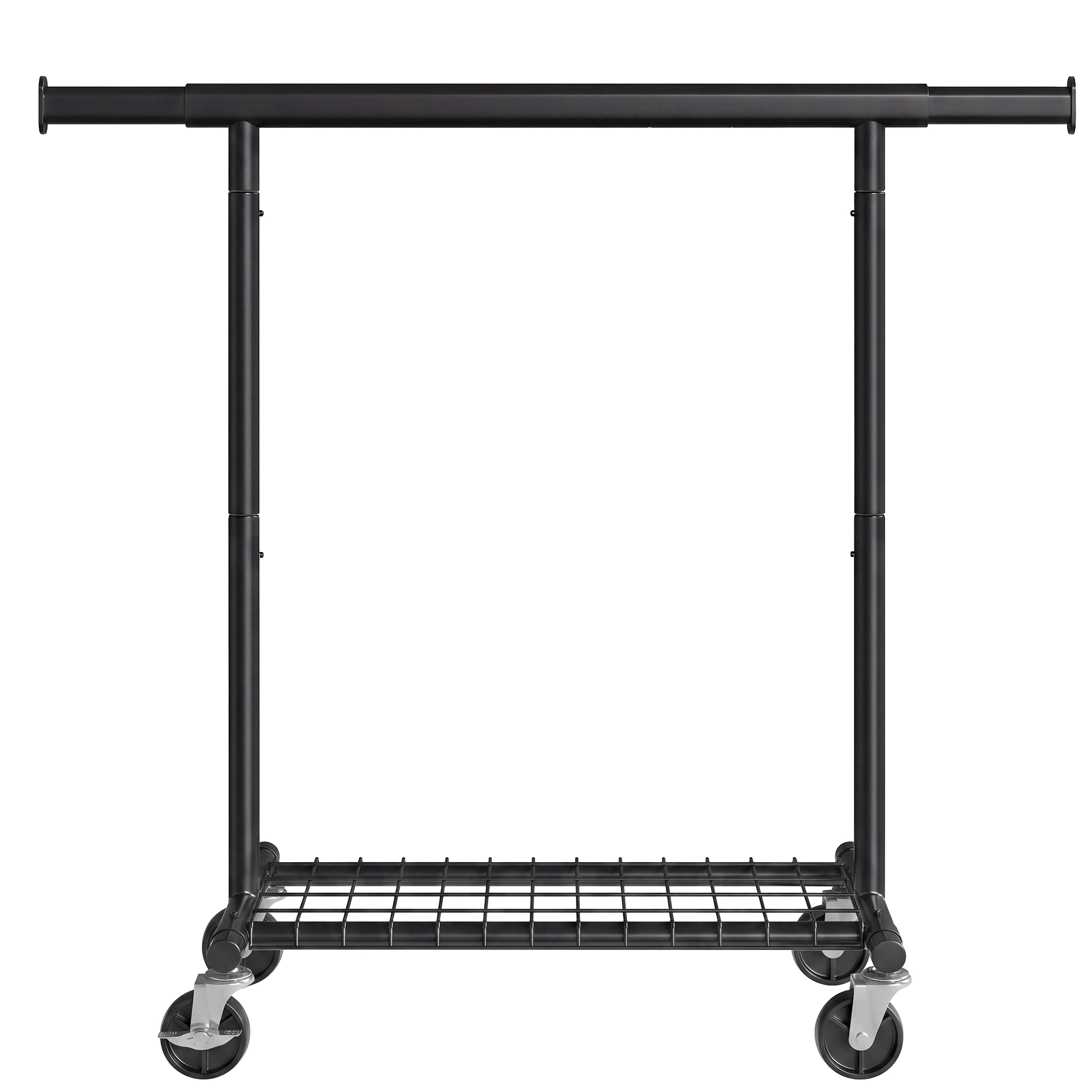 Ištraukiama drabužių kabykla su lentyna ir ratukais, juoda, 92–132 × 45 × 161,5 cm