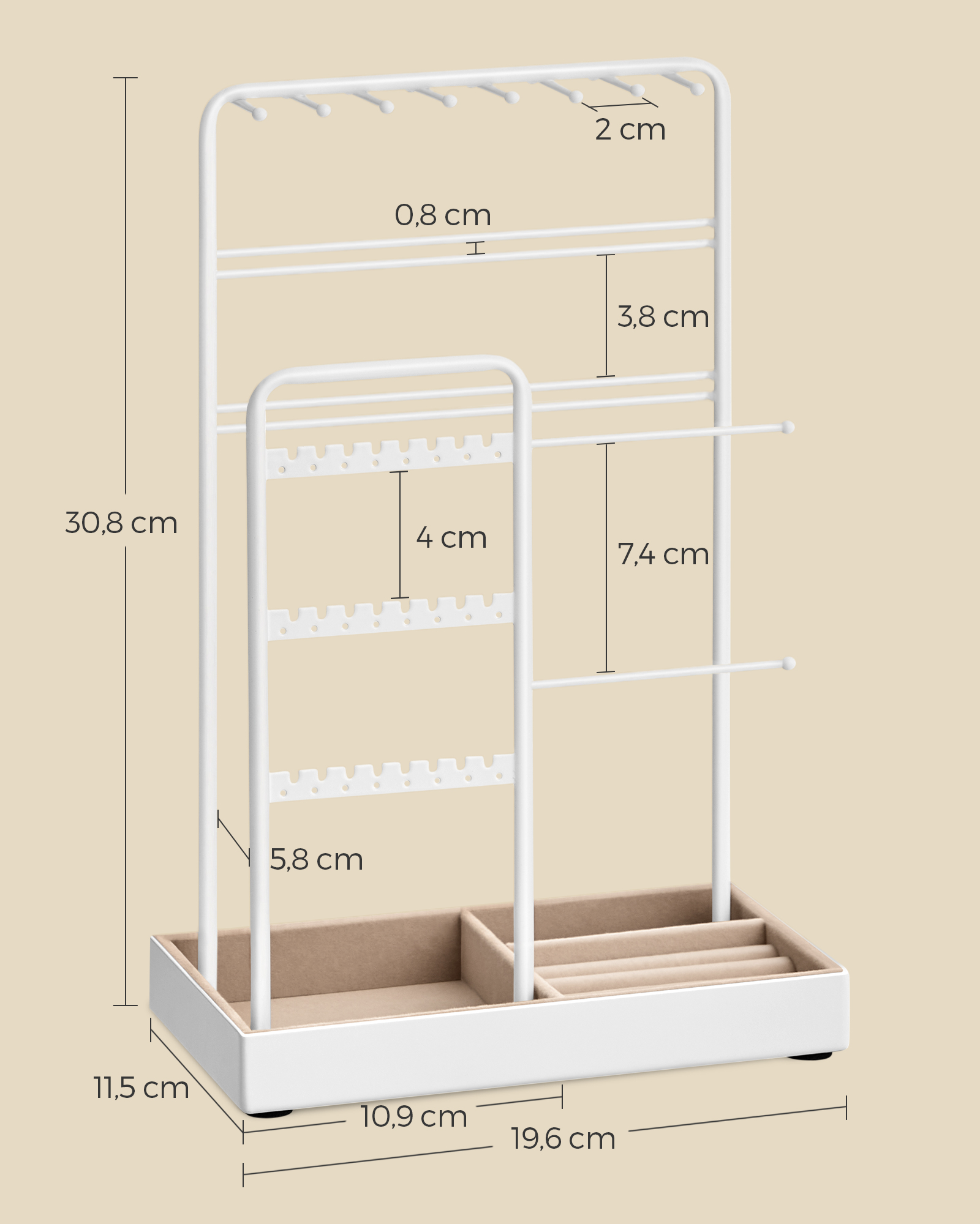 Papuošalų stovas iš metalo ir mdf, 11,5x19,6x30,8 cm