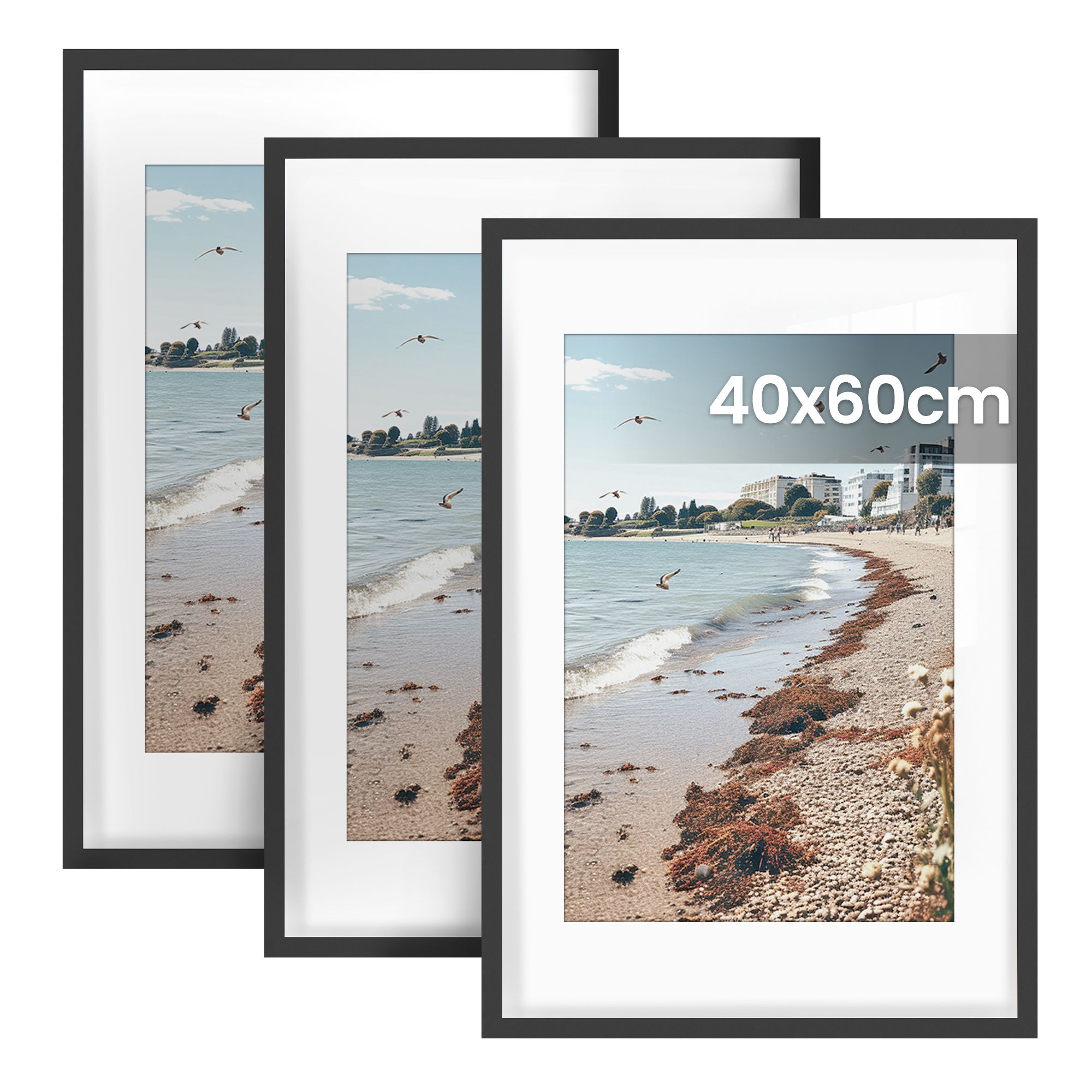 Nuotraukų rėmeliai iš PVC su žymių nepaliekančiais kabliukais, juodi, 62 × 42 cm