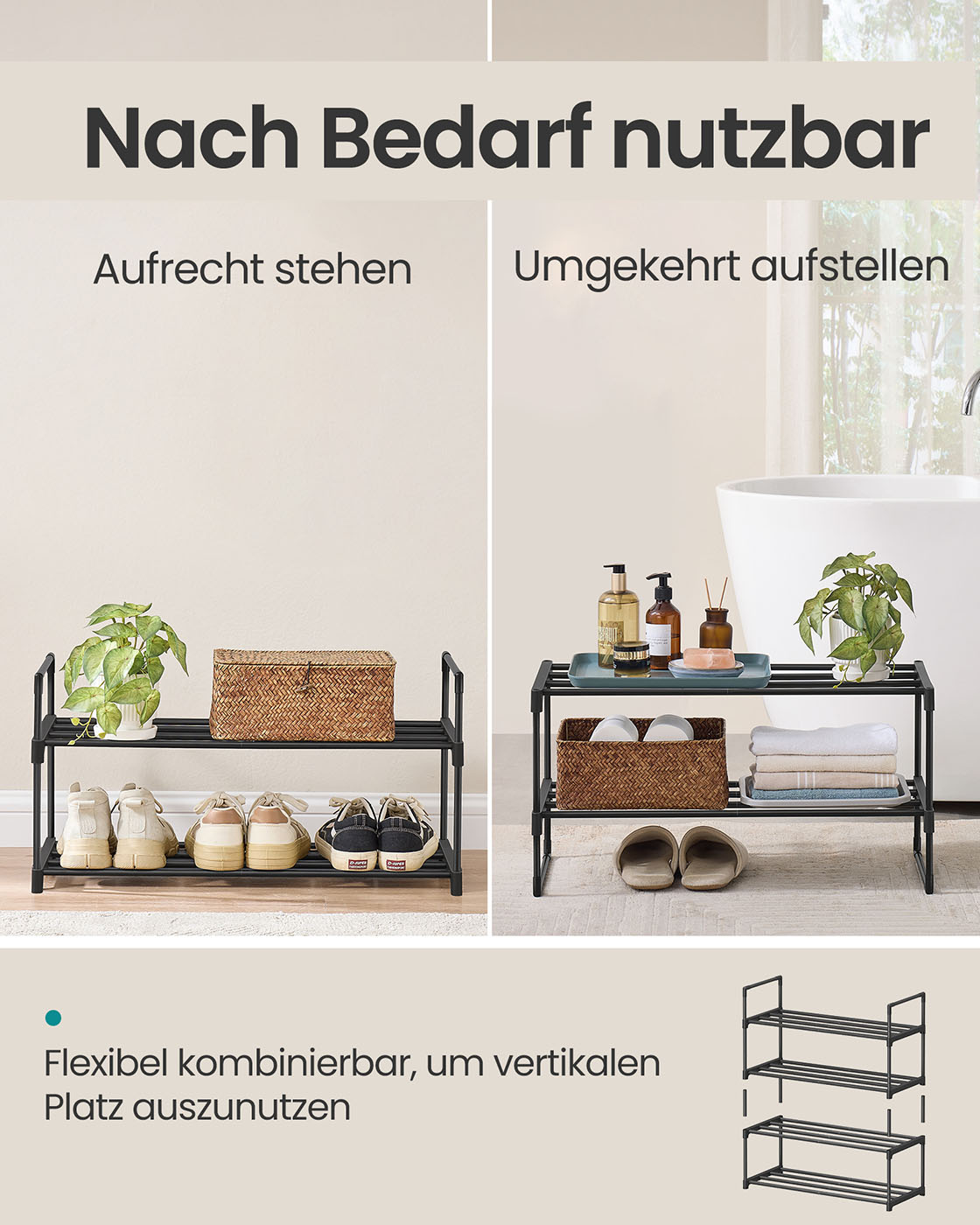 Kurpju plaukts, 2 plaukti, melns, 30 × 68 × 33,8 cm 2