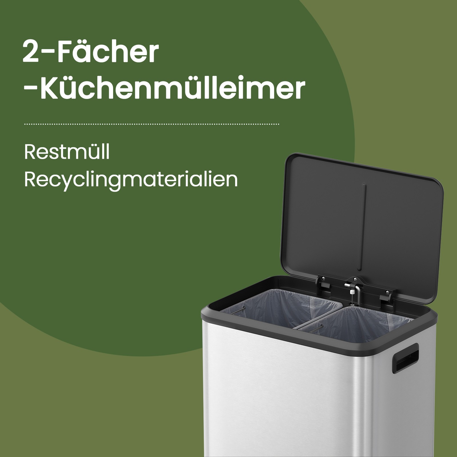 Šiukšliadėžė virtuvei iš plieno, 2x15 L 2