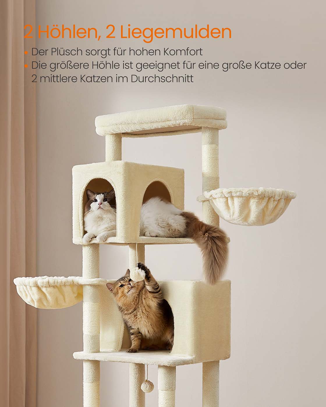 Kačių draskyklė 190,7 cm su dviem guoliais ir dviem urveliais 3