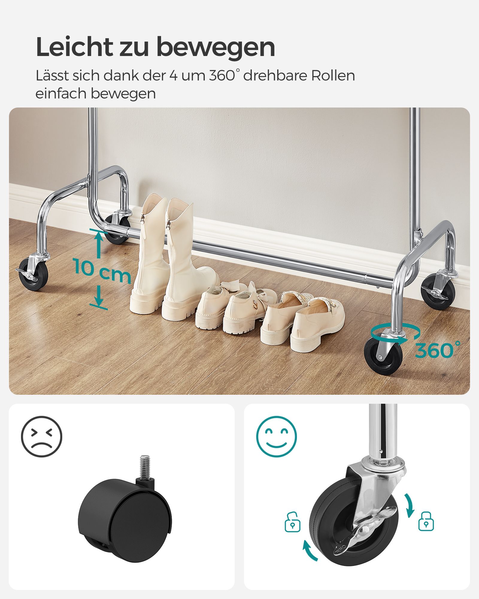 Drabužių stovas iš chromuoto plieno, reguliuojamas, 130 kg talpa 3