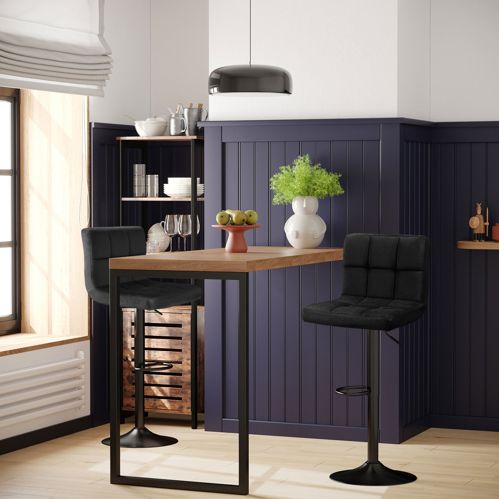 Baro kėdės 2x SONGMICS juoda, 38x44,5x(95-115) cm 2