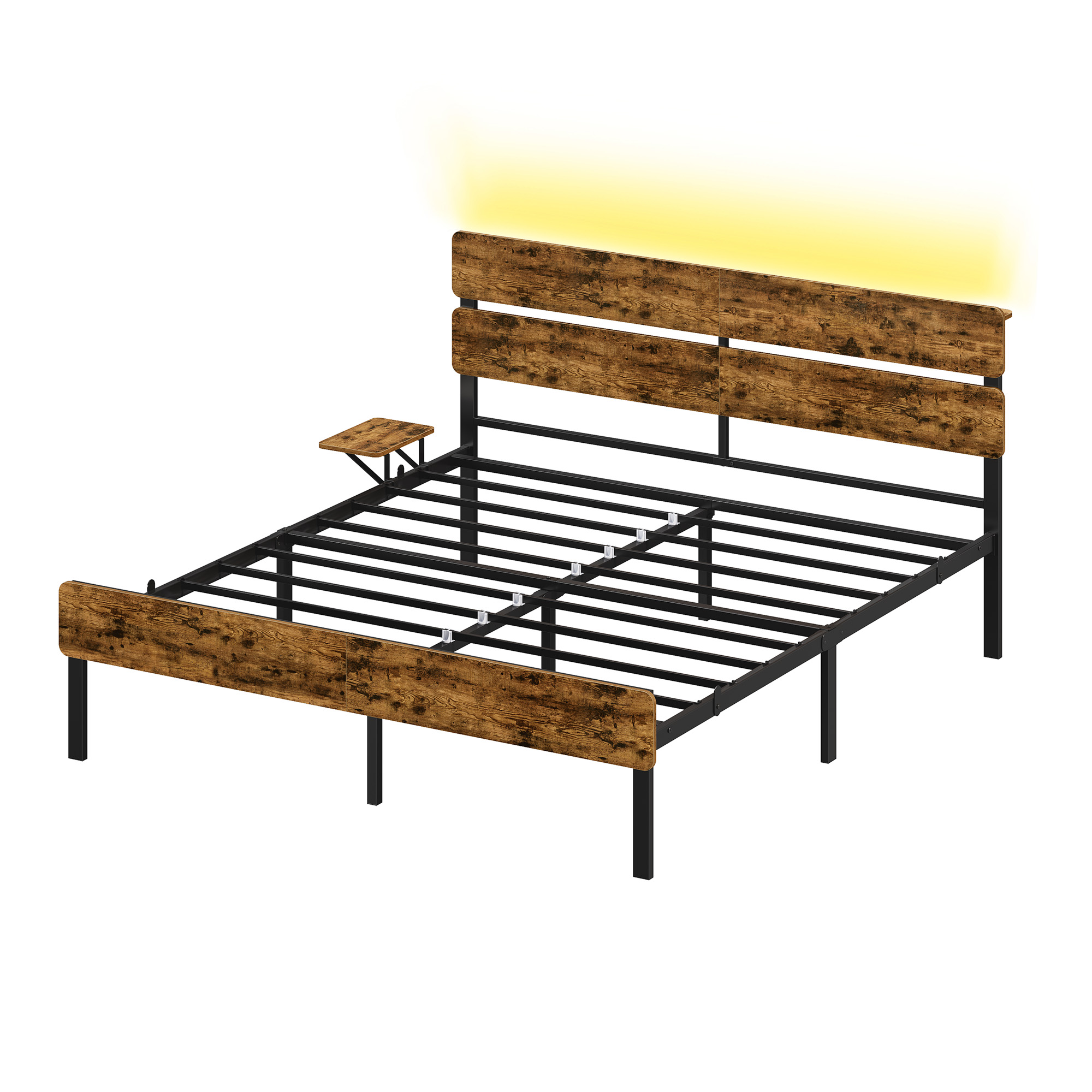 Lovos rėmas su LED apšvietimu ir USB jungtimis, rudas, 214,2 x 167 x 100,2 cm