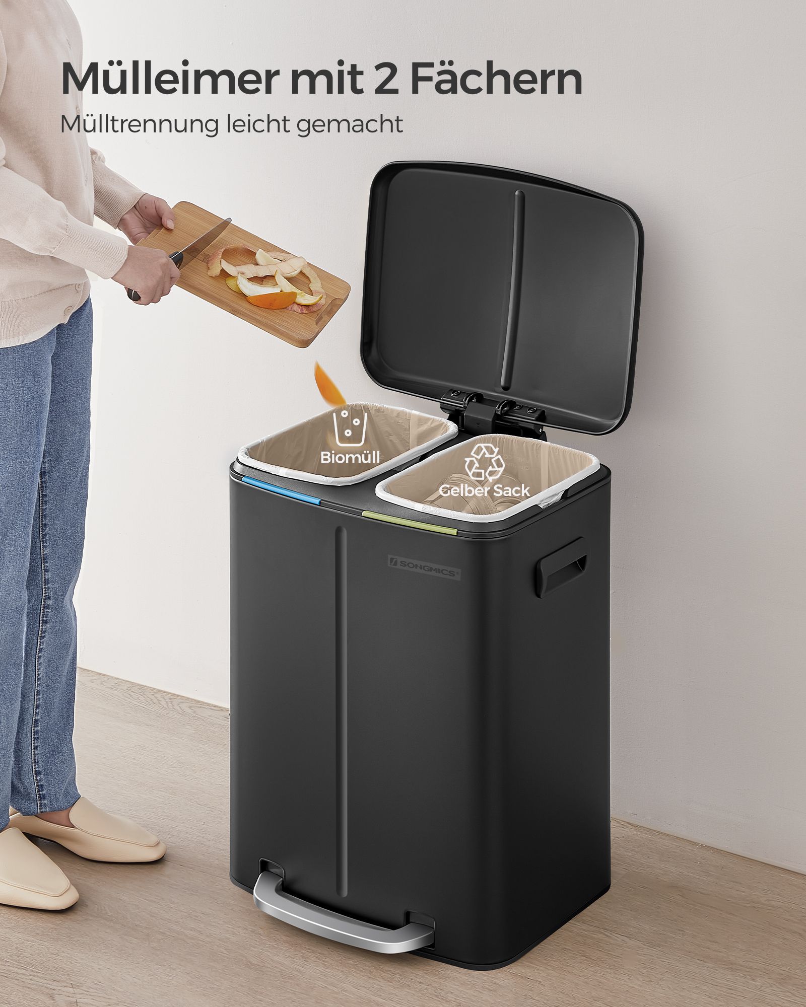 Virtuvinė šiukšliadėžė 2 x 20 L su rankenomis juodas 2