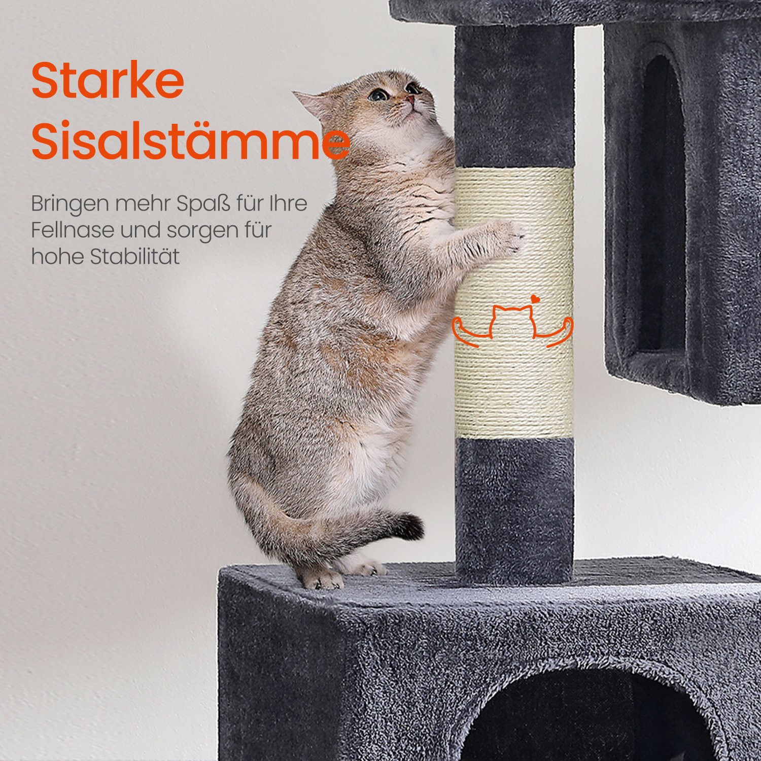 Katės draskyklė su aukšta platforma 101 cm, dūmų pilka 2