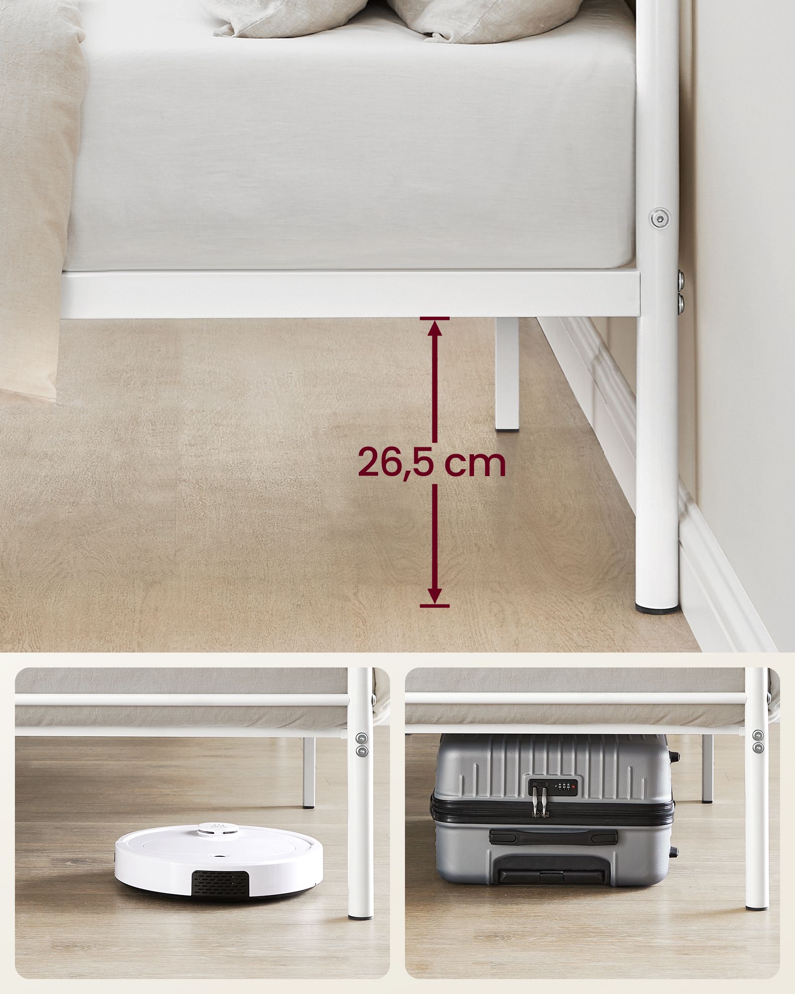 Viengulės lovos rėmas, baltas, 207,6 × 161,8 × 86,4 cm 3