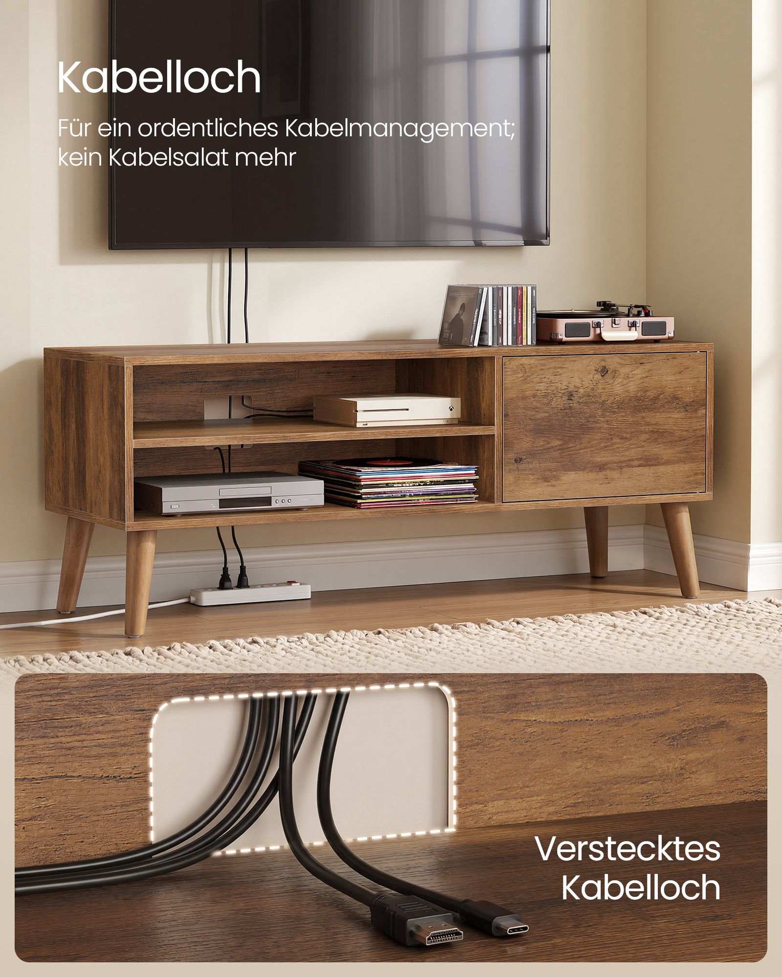 TV staliukas televizoriams iki 55 col., šiltai rudas, 120 × 40 × 49 cm 3
