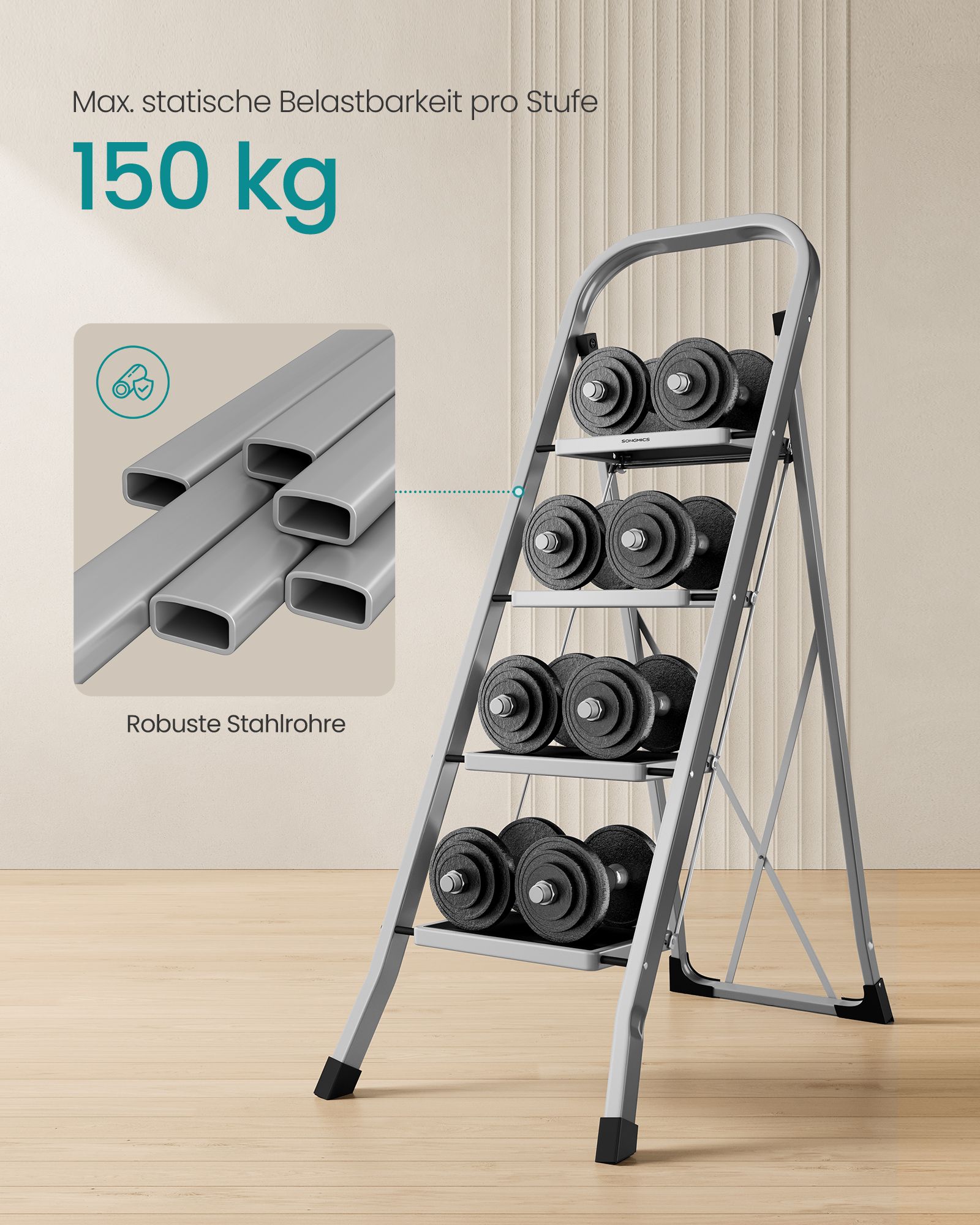 Plieninės kopėčios 4 pakopų 150 kg 3