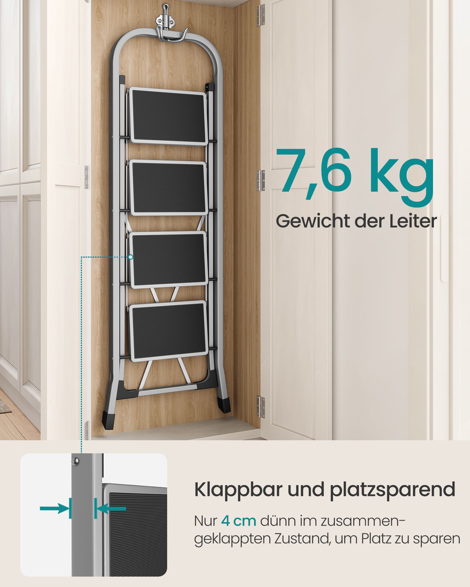 Plieninės kopėčios 4 pakopų 150 kg 2