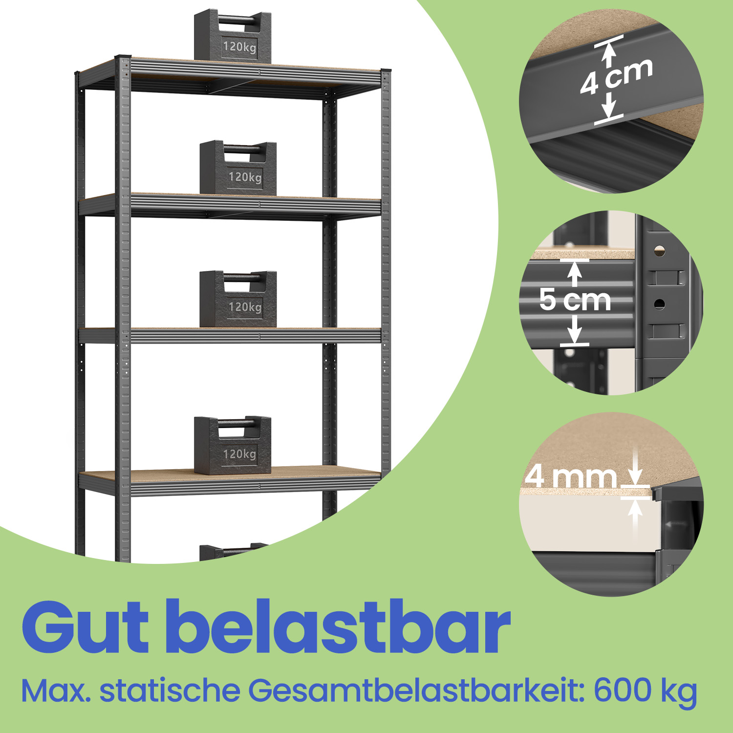 Uzglabāšanas plaukts SONGMICS 50x100x200 cm, pelēks 2