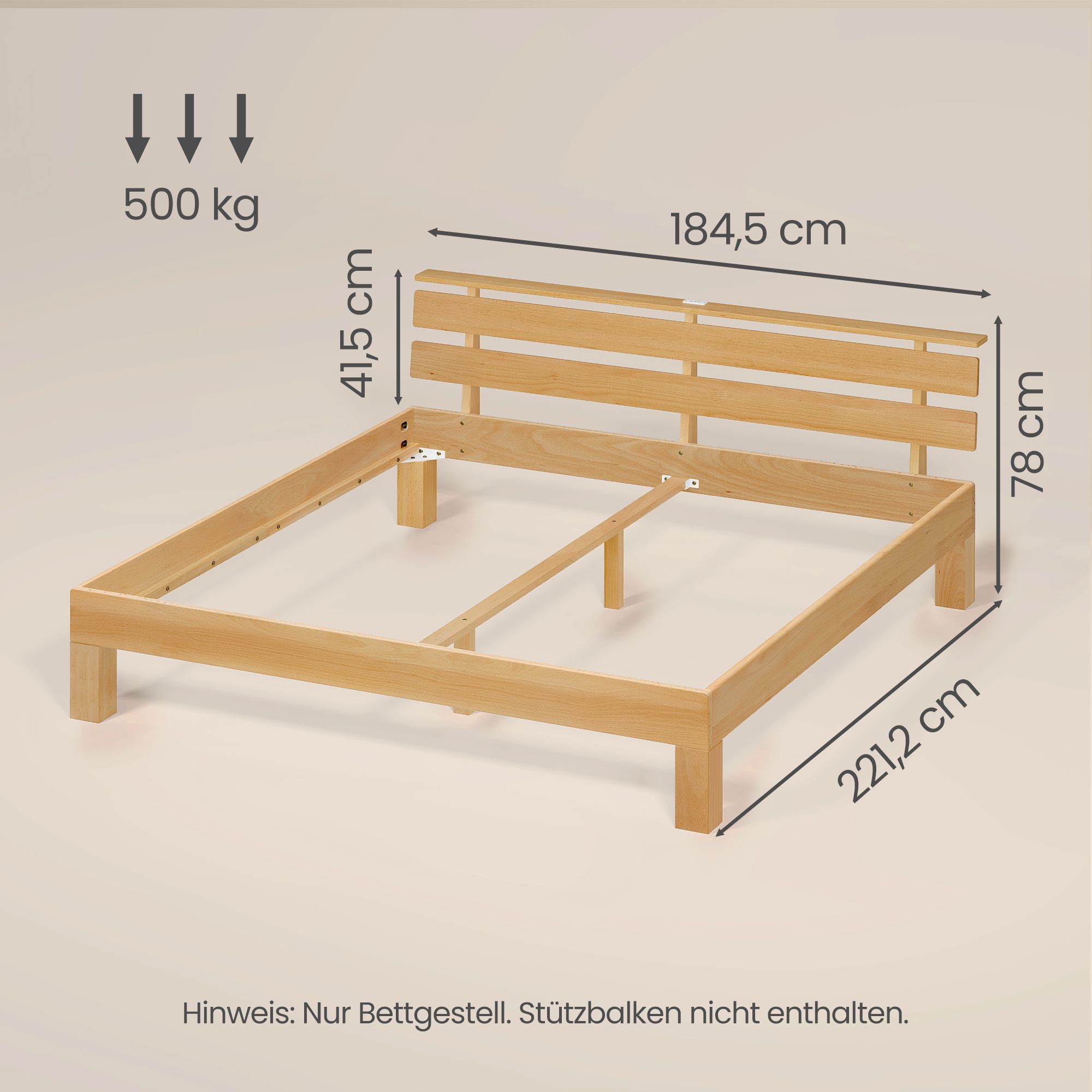 Lovos rėmas su galvūgaliu, LED apšvietimu ir USB jungtimis, natūralios spalvos, 221,2 × 184,5 × 78 cm 2