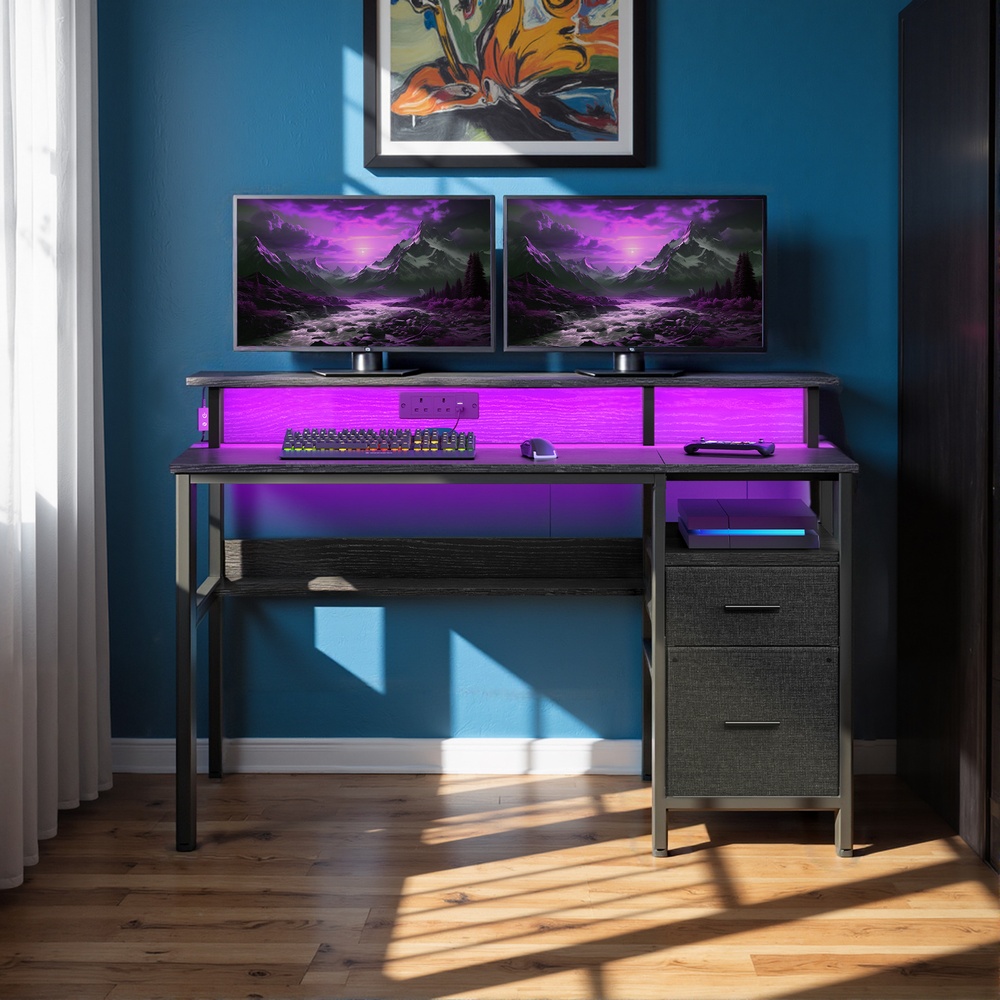 Kompiuterio stalas su stalčiais ir monitoriaus stovu, juodas 55 x 135 x 90 cm 3