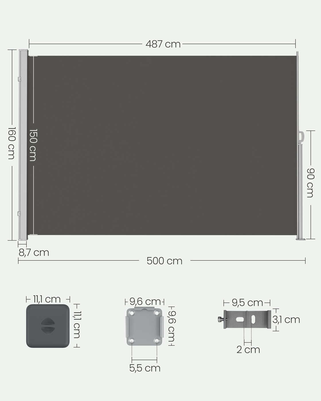 Šoninė markizė 160 x 500 cm 2
