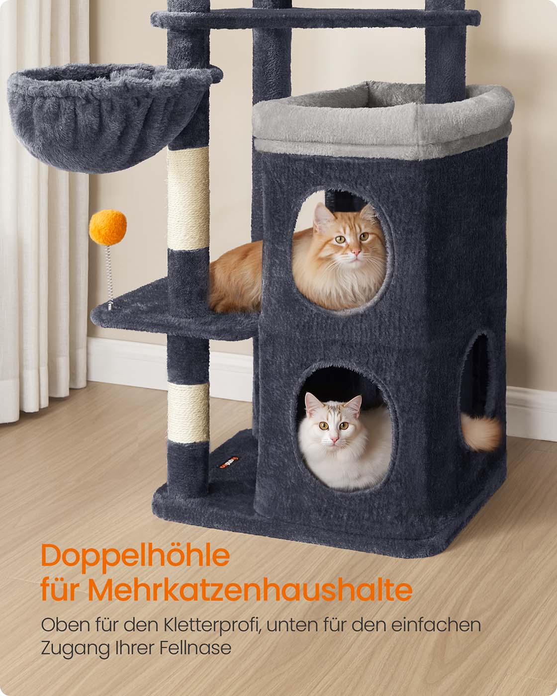 Kačių draskyklė su urveliais ir platformomis 152cm 2