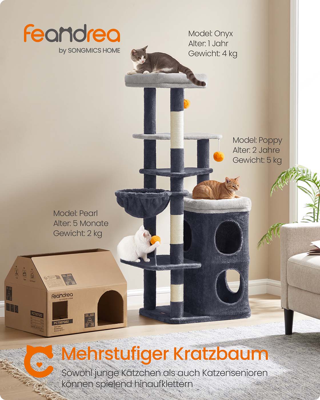 Kačių draskyklė su urveliais ir platformomis 152cm