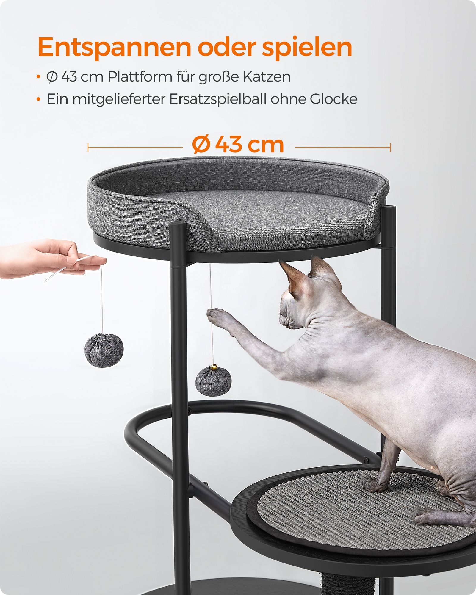 Katės draskyklė su sizalio stulpu, klasikinė juoda, 111 cm 2