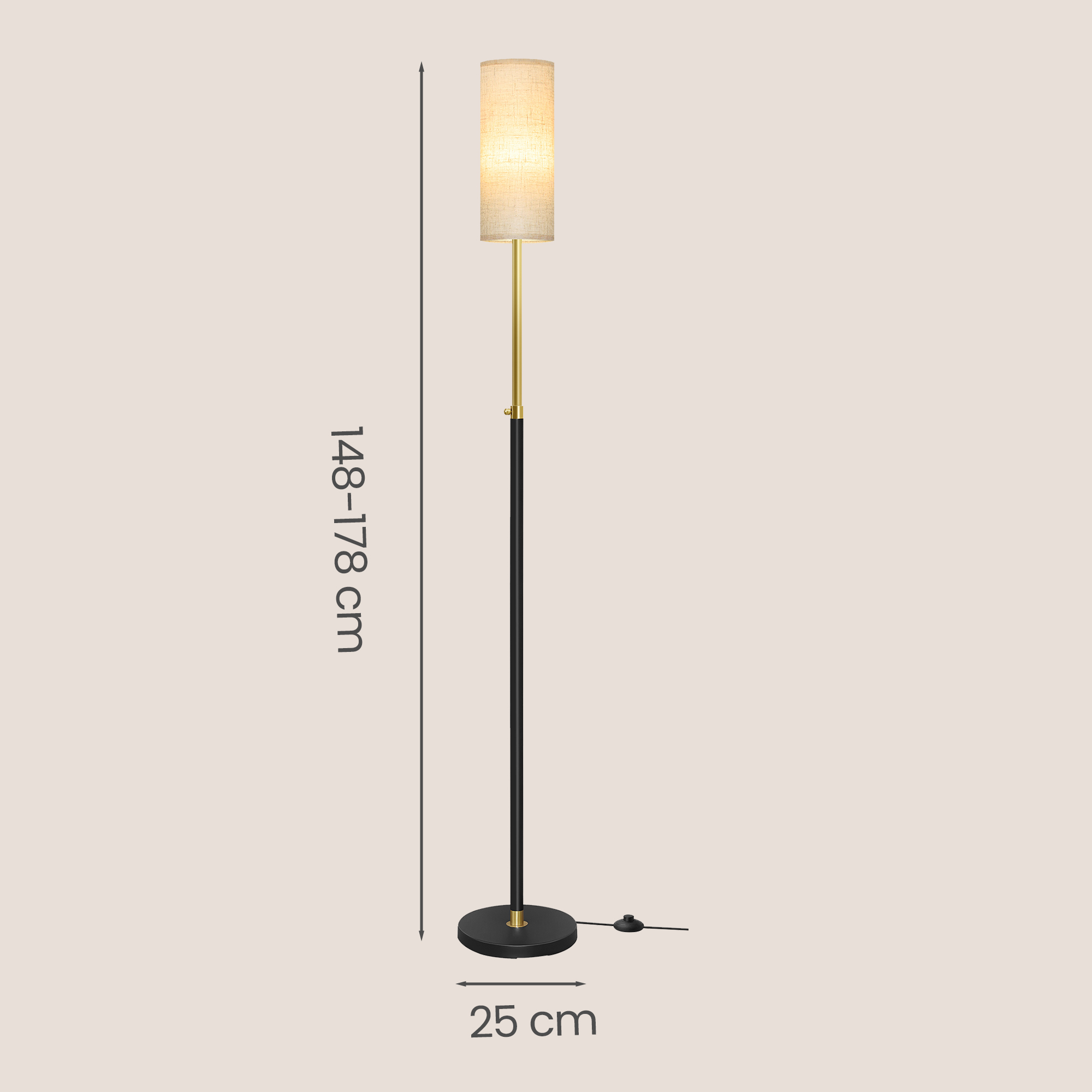 RGB LED reguliuojamo aukščio toršeras, juodas, 25 x 25 x 148–178 cm 2