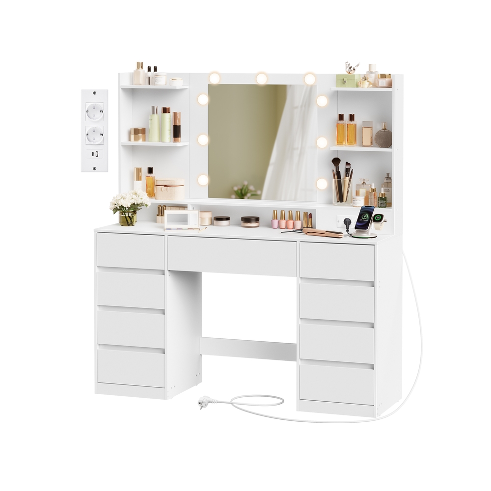Kosmetinis staliukas su LED veidrodžiu ir spintelėmis 40 x 107 x 144 cm