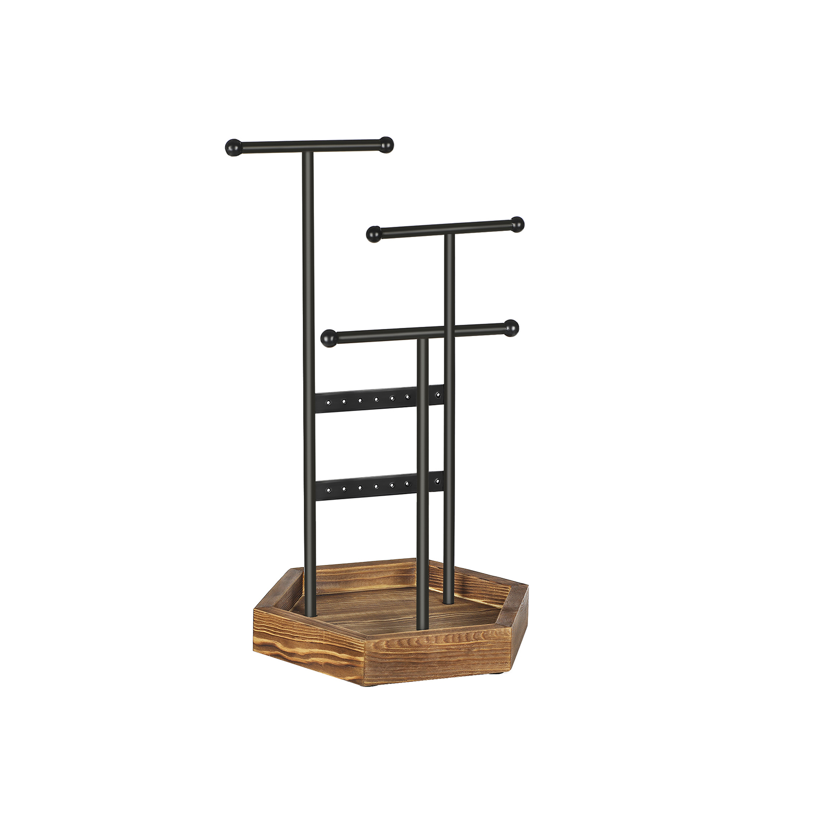 Papuošalų stovas su 2 strypais ir 3 skersiniais, juodas/rudas, 20,5 × 18 × 36 cm