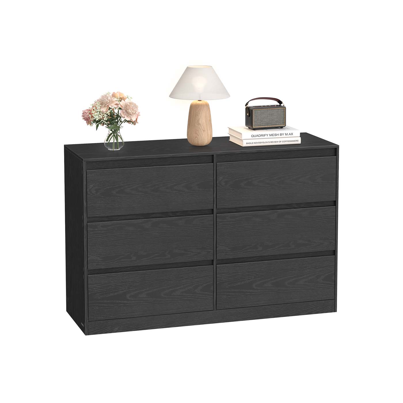 Komoda su šešiomis stalčiais, 40x119,4x75 cm, juoda
