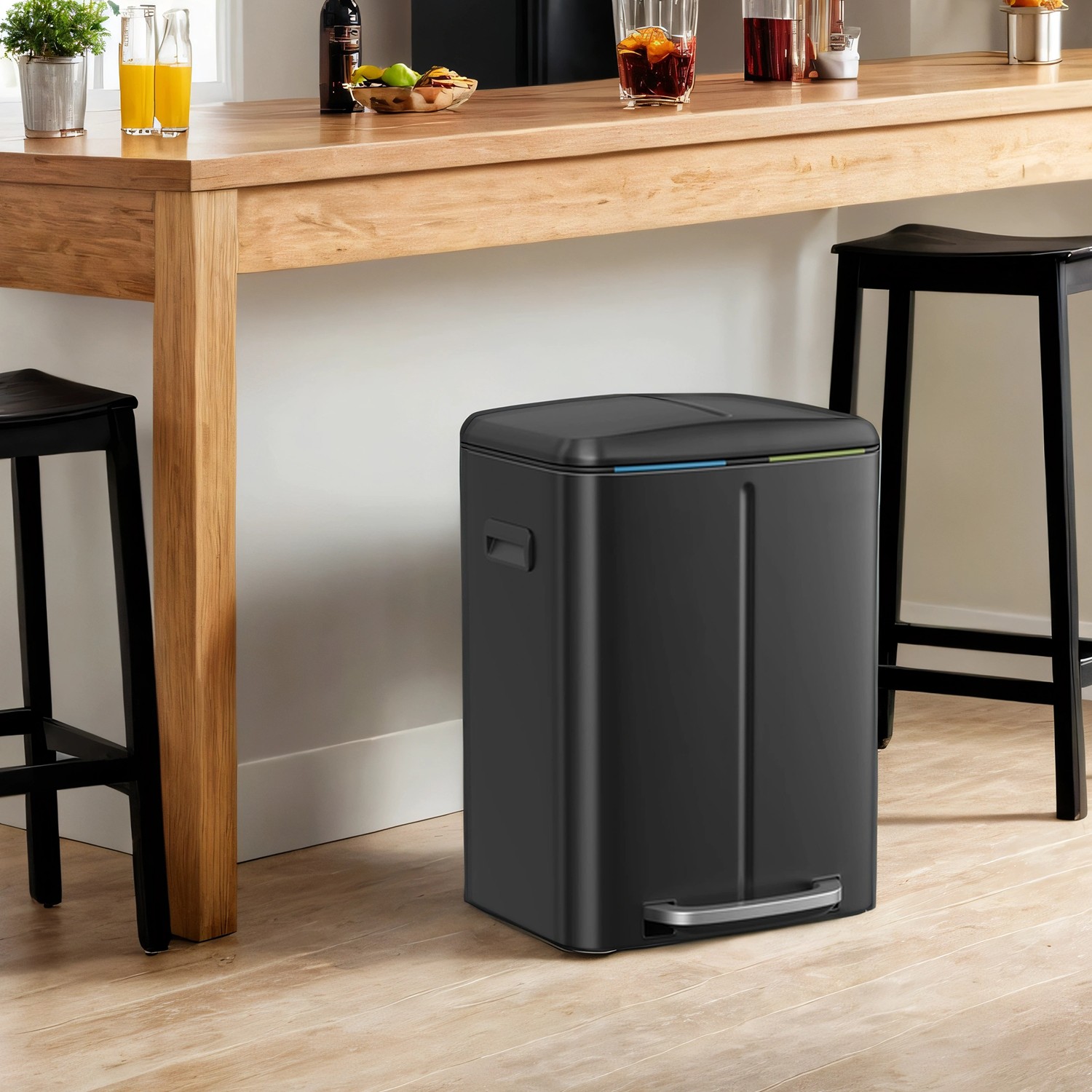 Metalinė šiukšliadėžė su dviejų skyrių rūšiavimo sistema, 2 x 20 L
