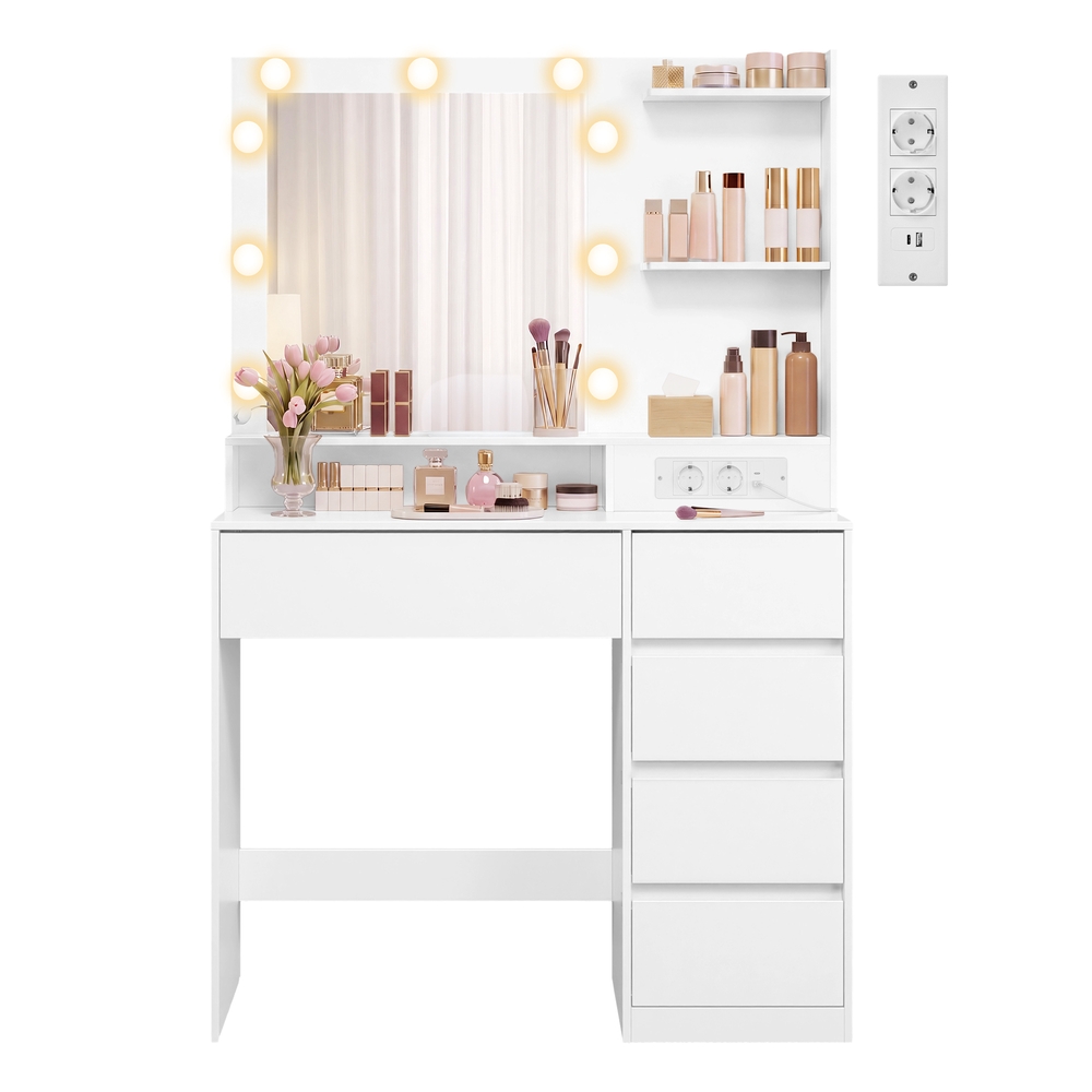 Kosmetinis staliukas su veidrodžiu ir LED apšvietimu, baltas, 80 × 40 × 144,3 cm