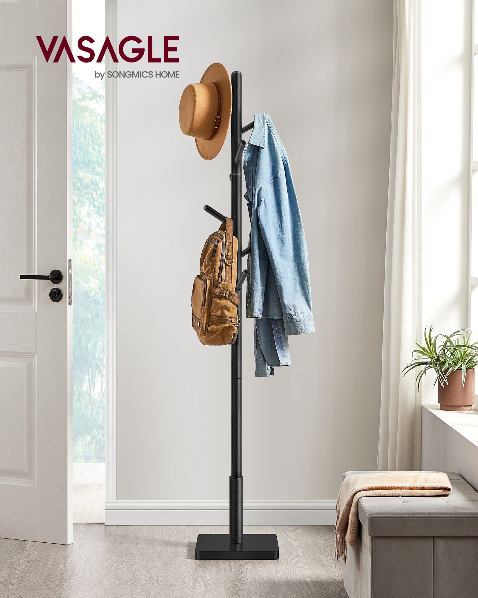 Drabužių kabykla medinė juoda 175 cm