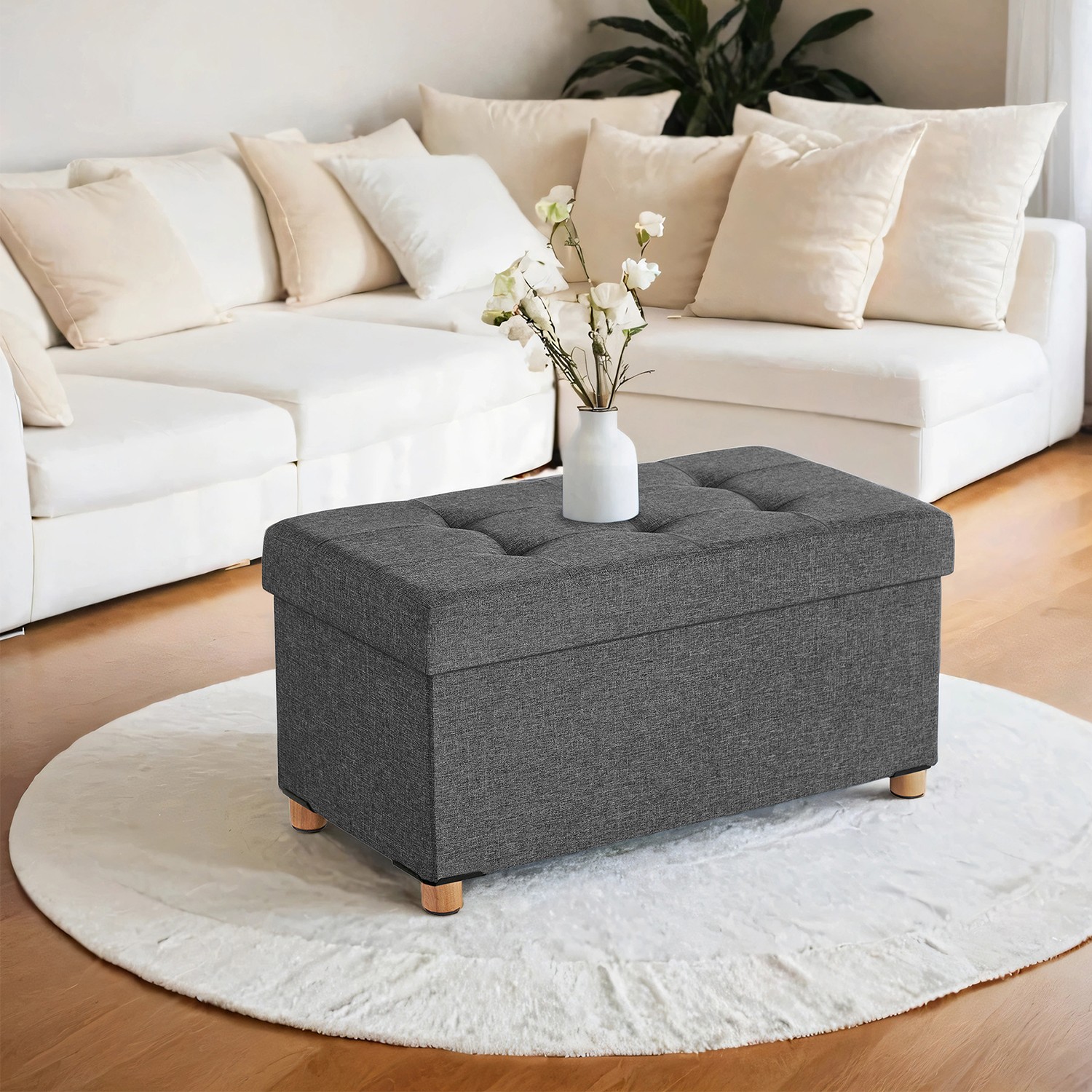 Pufas su daiktadėže SONGMICS 77L 76x38x40 cm, tamsiai pilka