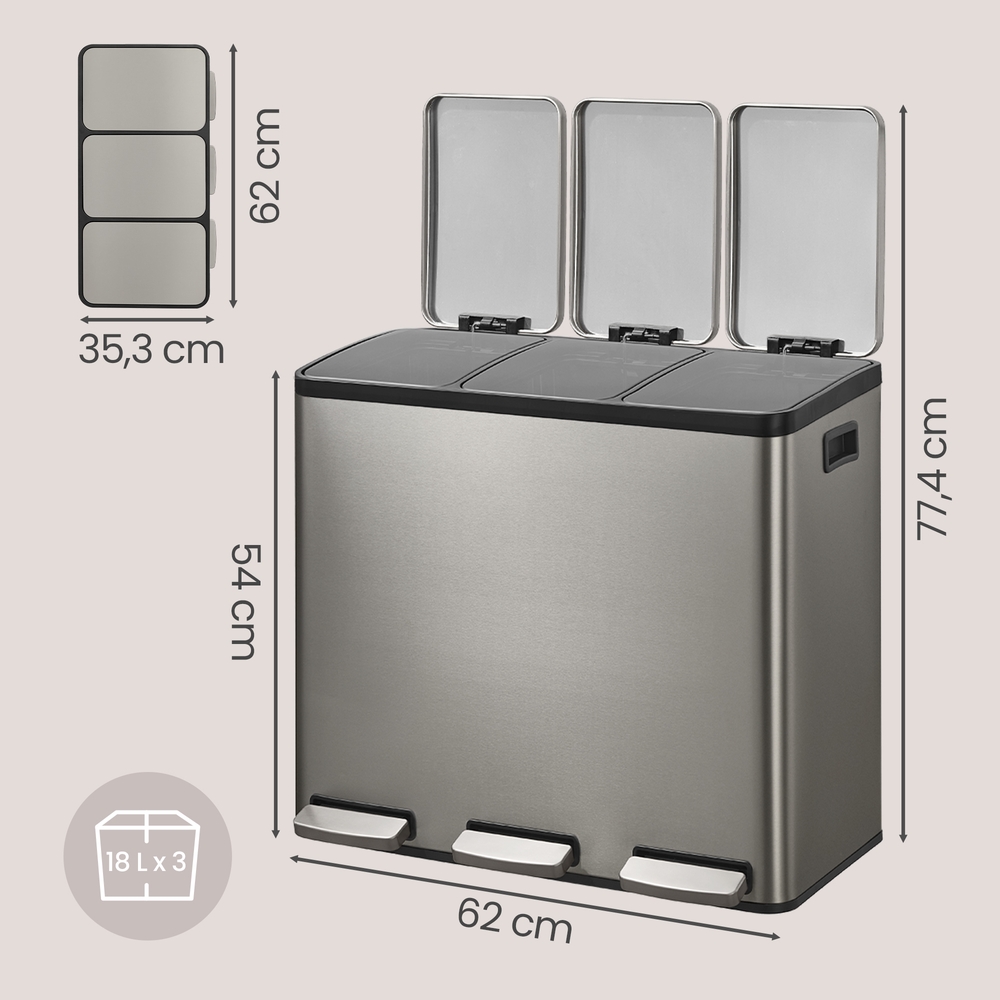 Šiukšliadėžė 3 x 18 l 2