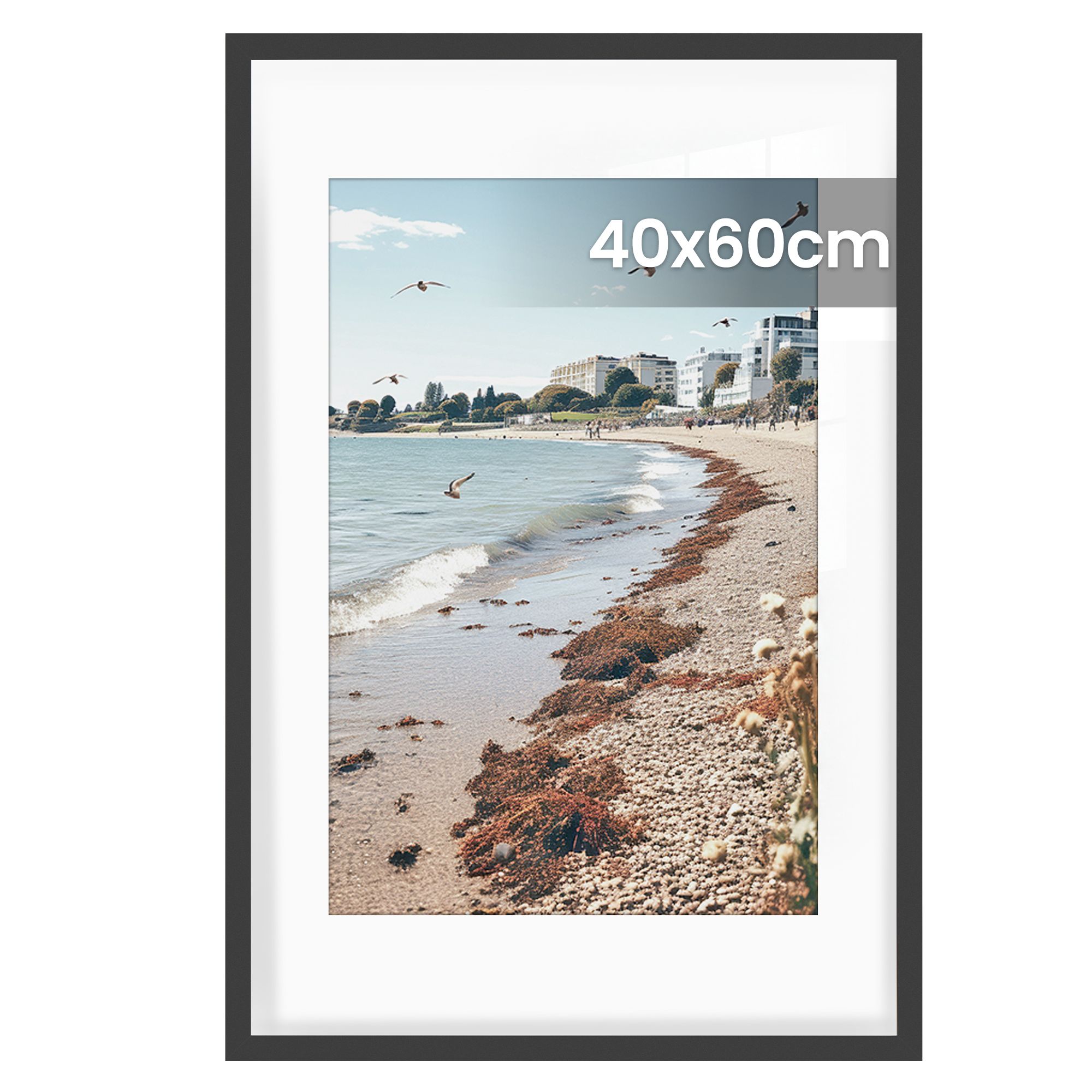 Nuotraukų rėmelis iš PVC su kabliukais, nepaliekančiais žymių, juodas, 62 × 42 cm