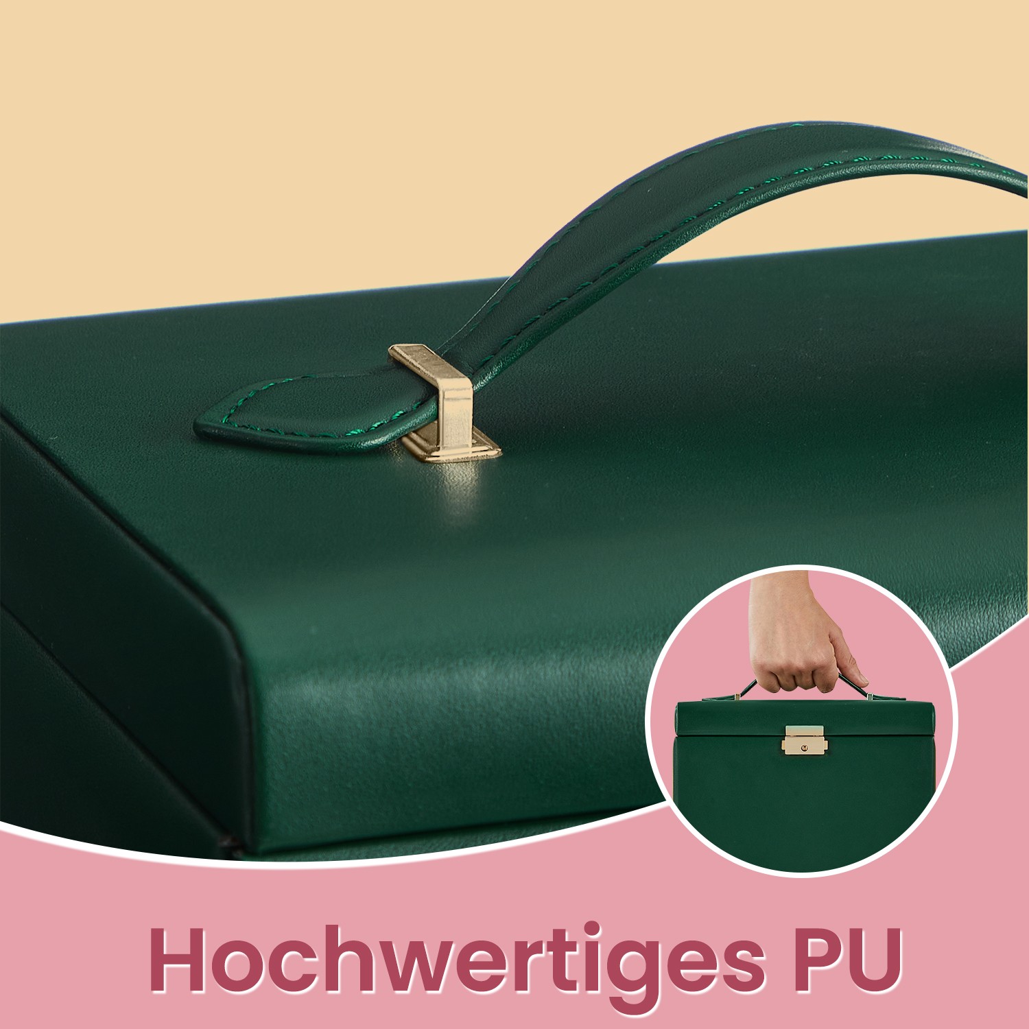 Papuošalų dėžutė 4 lygių su veidrodžiu vintage žalia 3