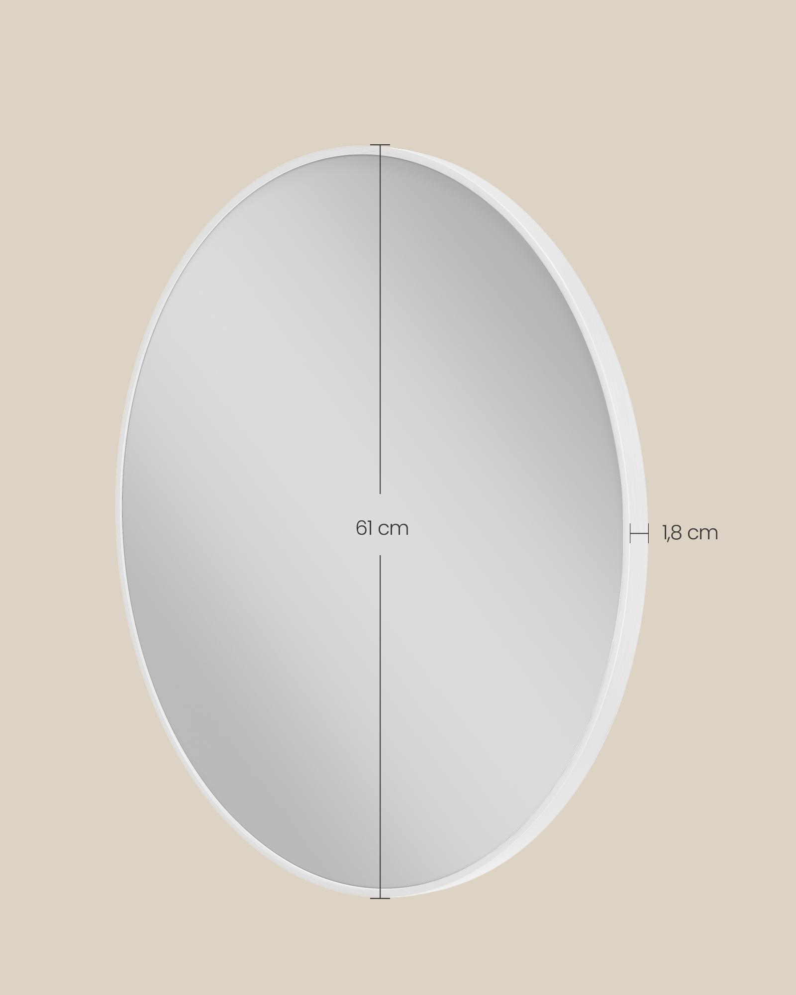 Sieninis veidrodis su aliuminio rėmu, matinis baltas, 61 cm 3