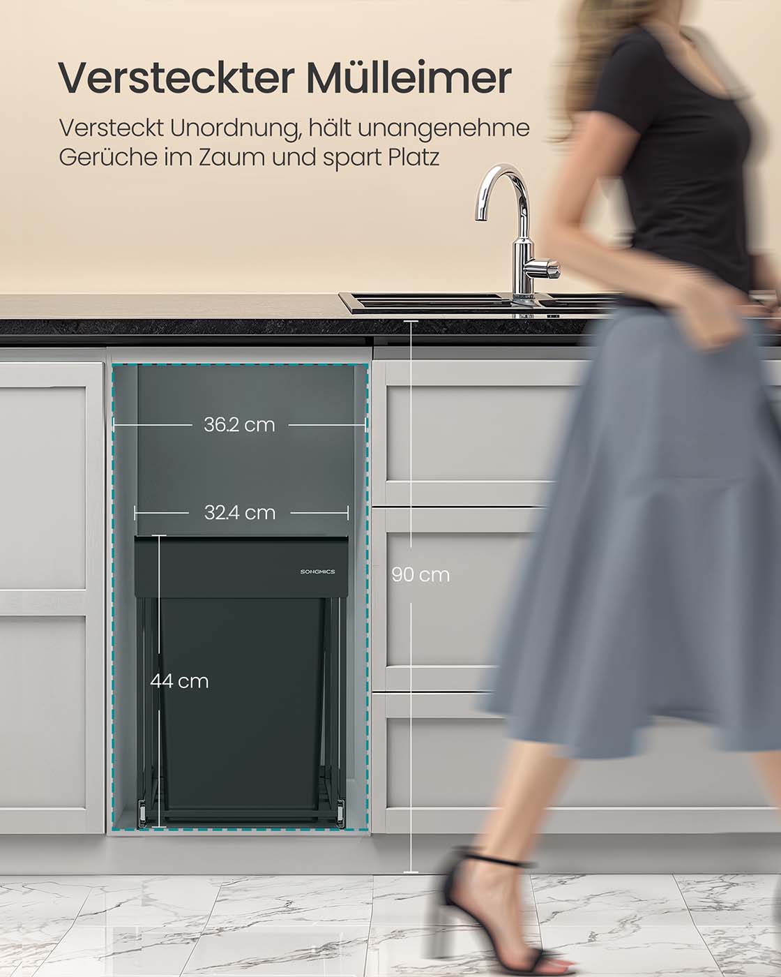 Dviguba plieno šiukšlių dėžė su ištraukiama sistema, 2 x 20 L 2