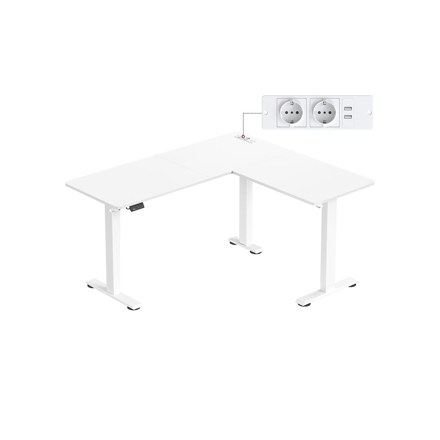 Elektrinis aukščio reguliuojamas kampinis rašomasis stalas su įkrovimo stotele, 140x160 cm
