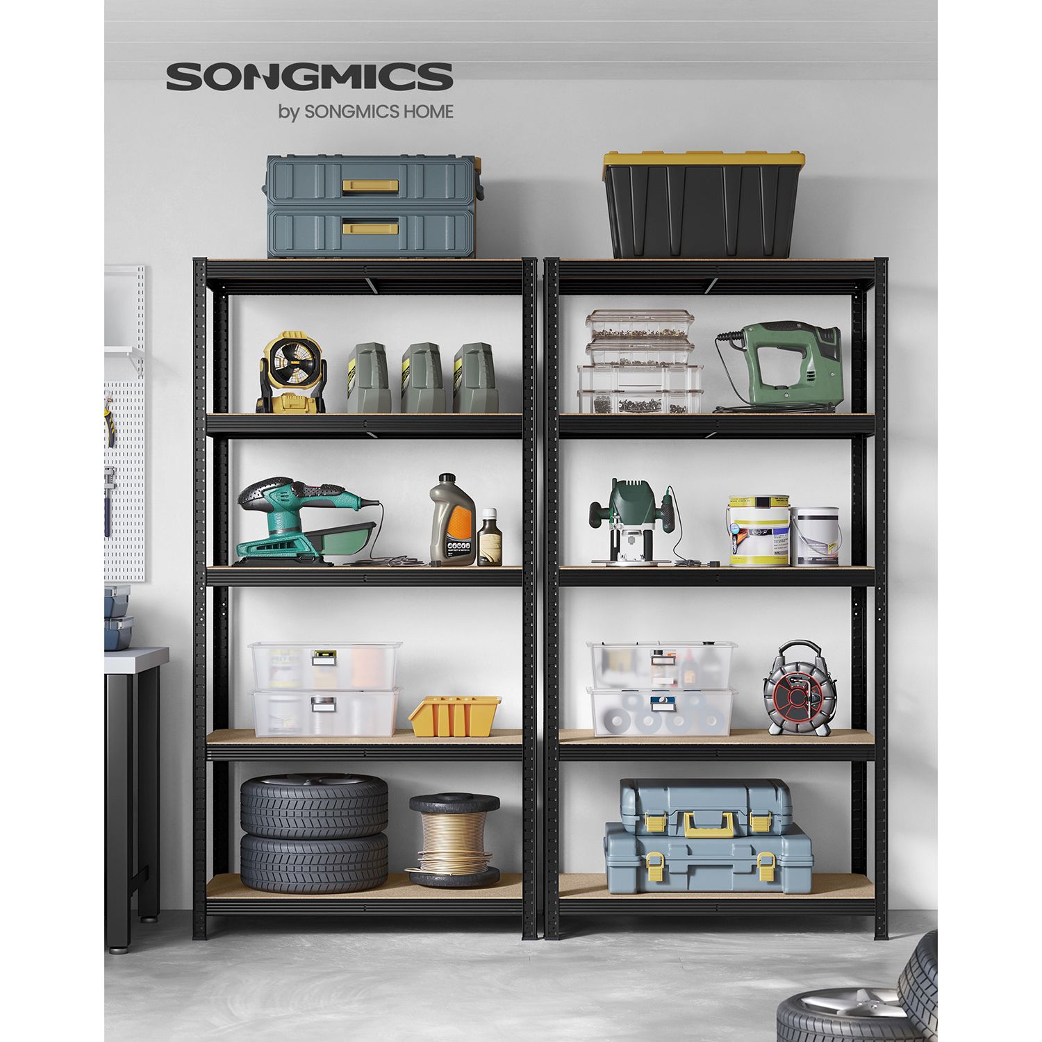 Sandėliavimo lentynos SONGMICS 2 vnt. 200 x 100 x 50 cm juodos
