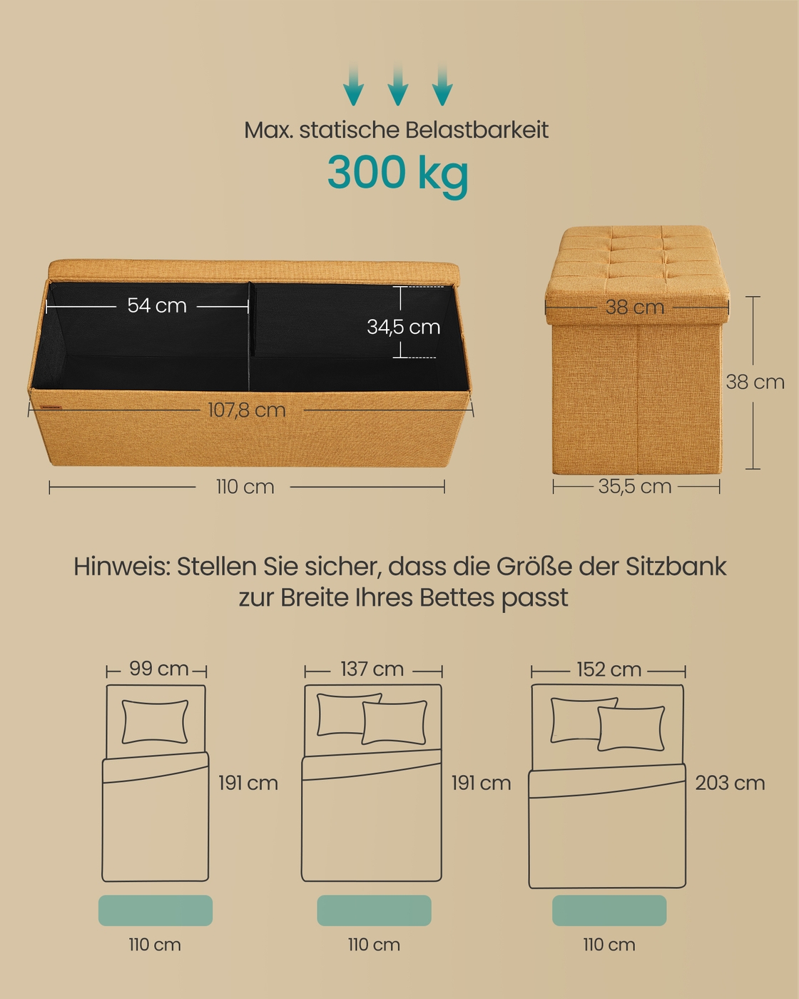 Pufas 38 x 110 x 38 cm geltonas 2