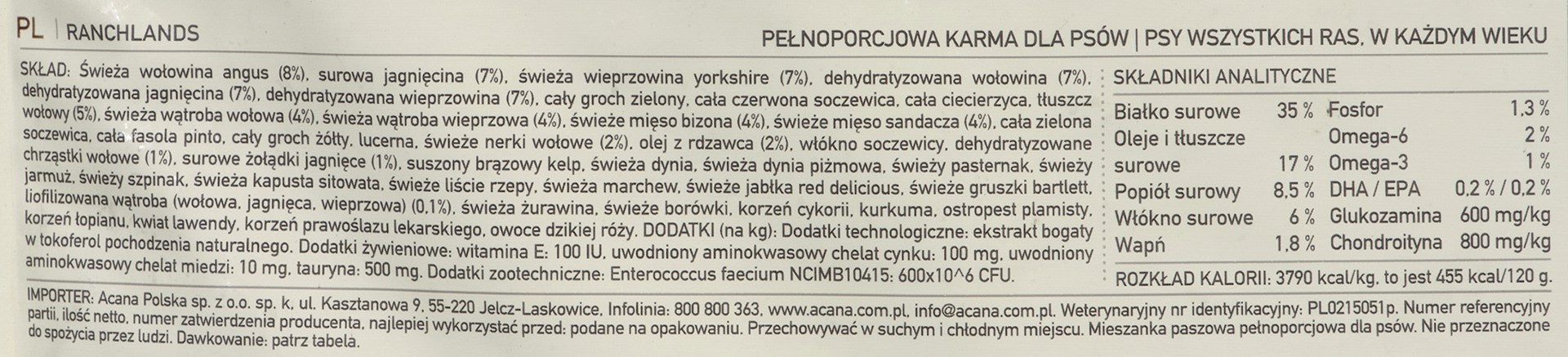 Acana ranchlands dog visų veislių šunims, 11,4 kg