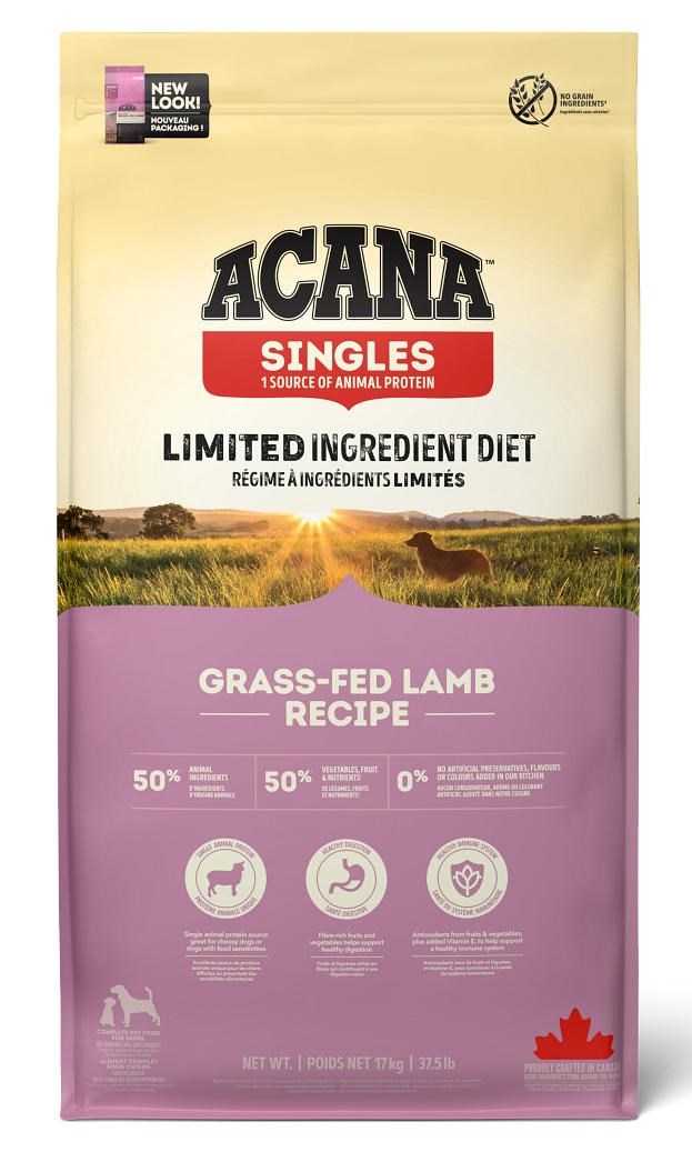 Acana singles grass-fed lamb alergiškiems šunims su ėriena, 17 kg